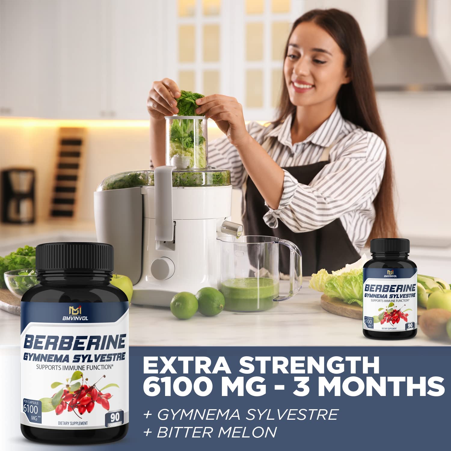 BMVINVOL 5-in-1 Berberine Supplement 6100mg with Ceylon Cinnamon, Gymnema BMVINVOL