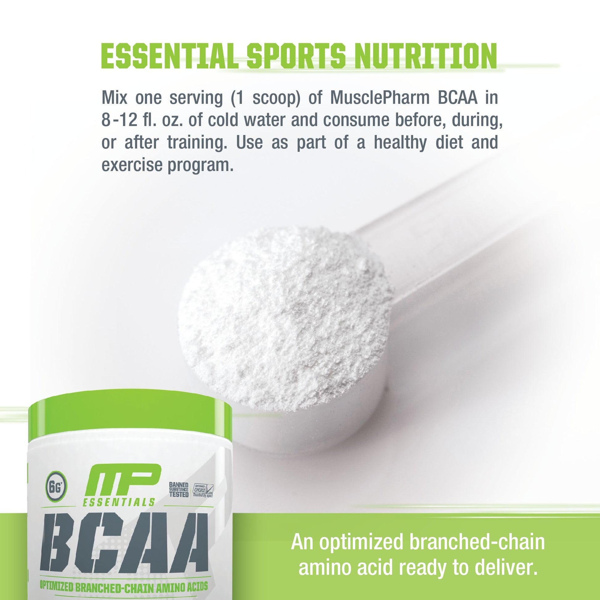 MusclePharm Essentials BCAA Powder, Pre & Post Workout Recovery Drink, Supports Muscle Pharm