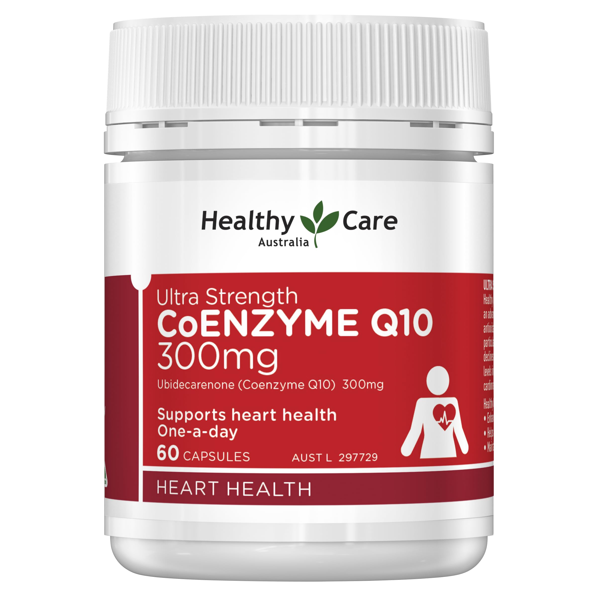Healthy Care Ultra Strength 300mg Co Enzyme Q10 Capsules, Red, 60 Count | Supports 