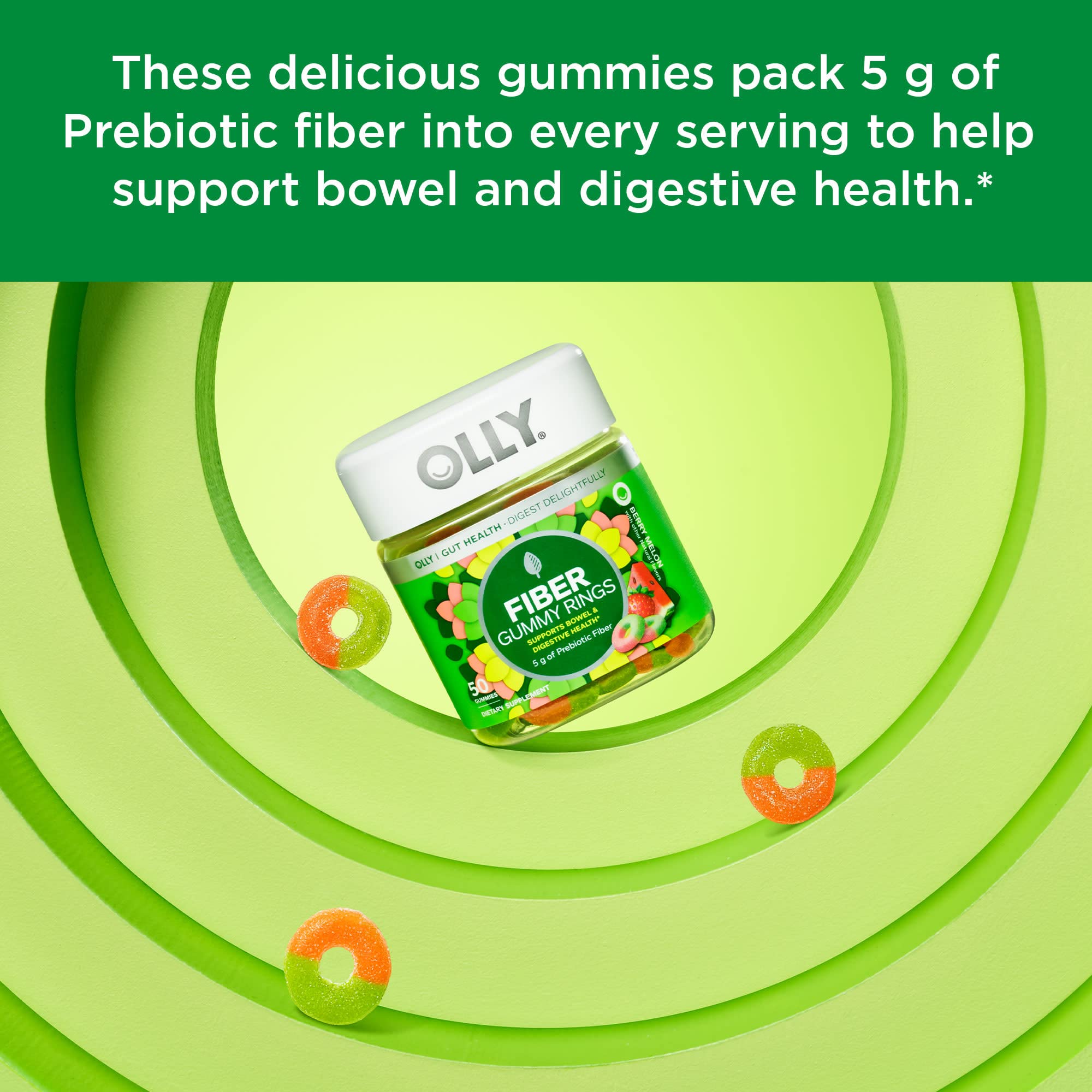 OLLY Fiber Gummy Rings, 5g Prebiotic Fiber, FOS (Fructo-oligosaccharides), Digestive OLLY