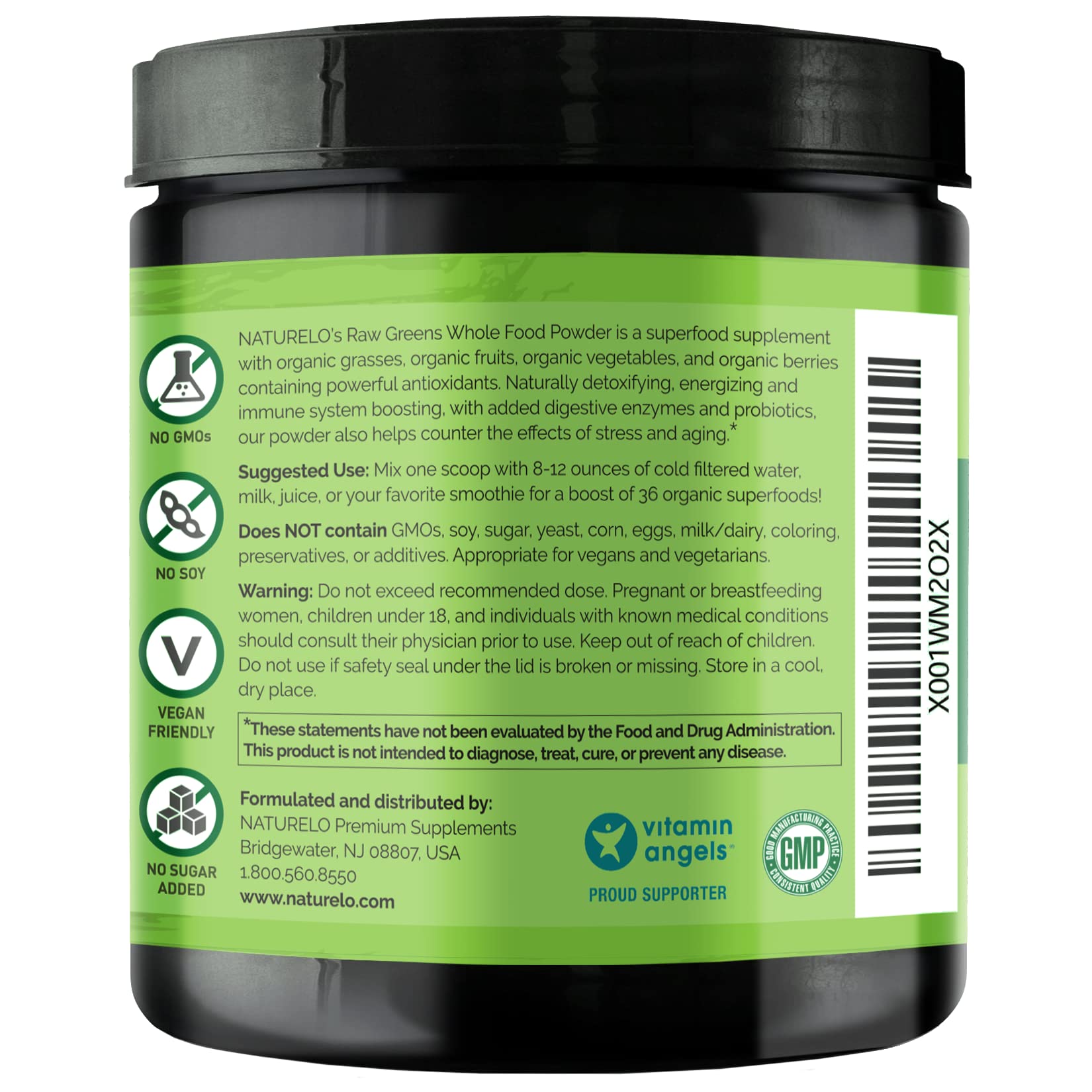 NATURELO Raw Greens Superfood Powder - Wild Berry Flavor - Boost Ener