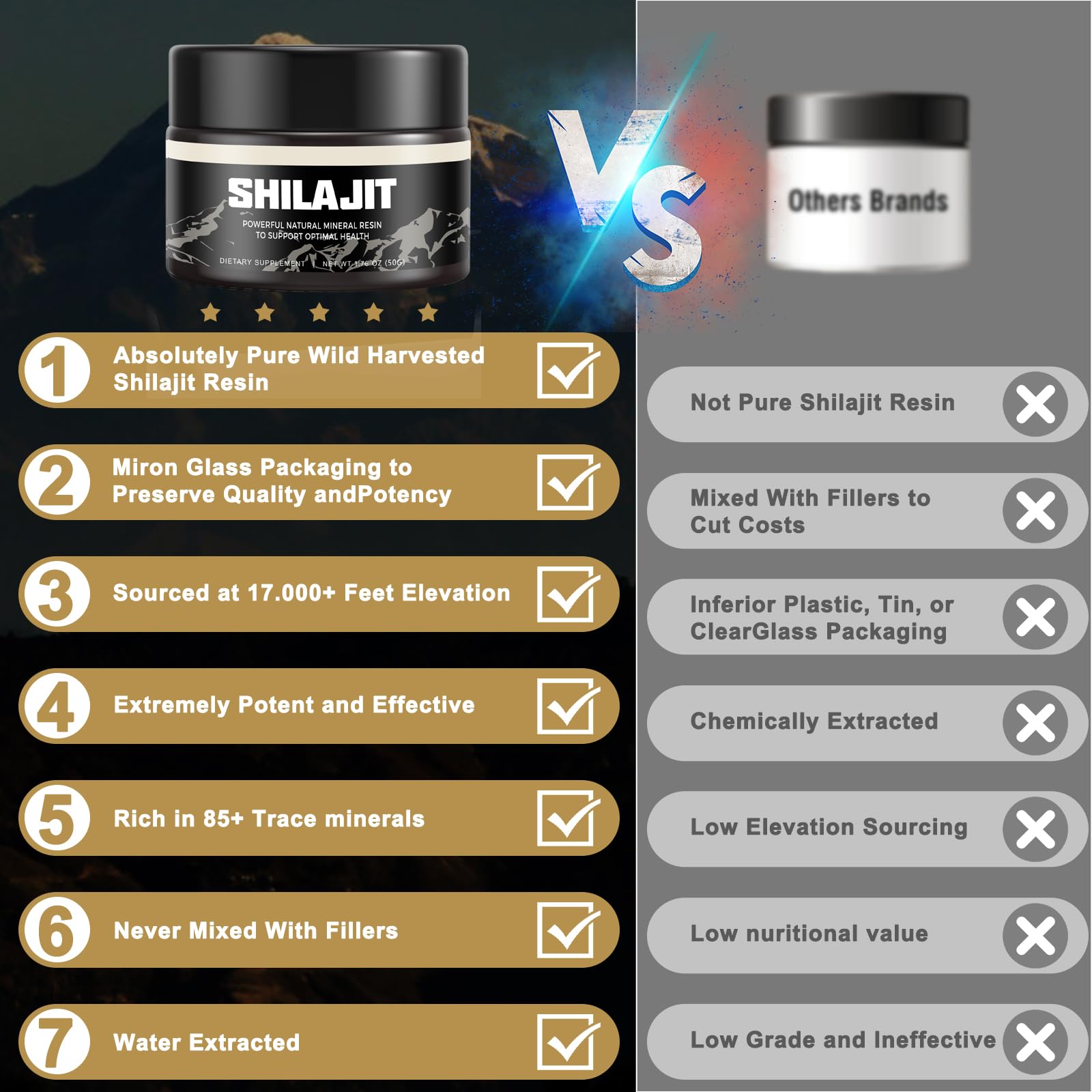 Shilajit Pure Himalayan Organic Shilajit Resin - Gold Grade 100% Shilajit Supplement Scarremover