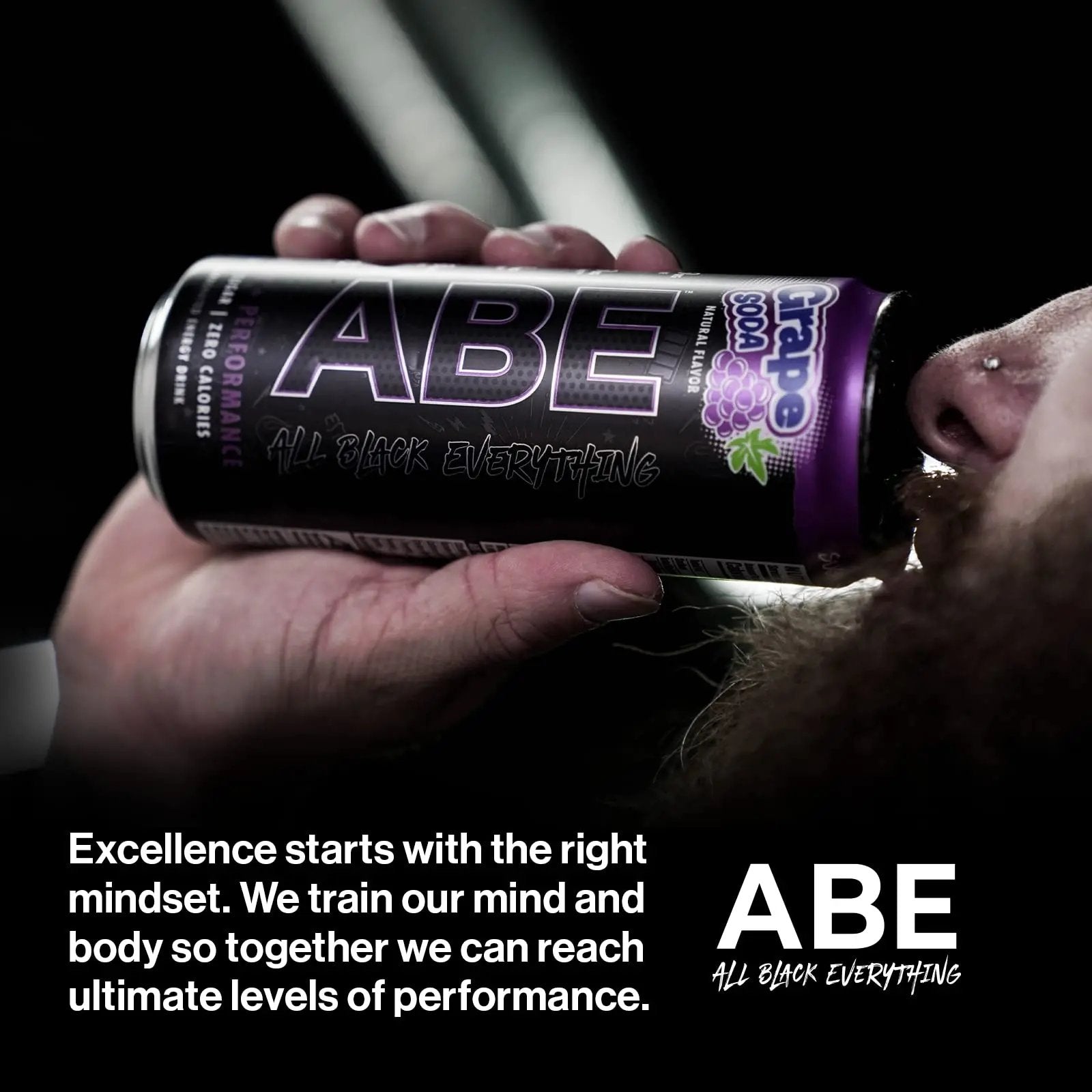 ABE Energy + Performance Sugar Free Energy Drink - All Black Everything Drink ABE all black everything