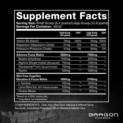 DRAGON PHARMA Mr. Veinz Stim Free Pre-Workout, Extreme Pump & Nootropic Catalyst, Maximize Pumps via Vasodilation & Cell Volumization, Stimulant-Free Formula for Focus (40 Servings, Apple Juice)