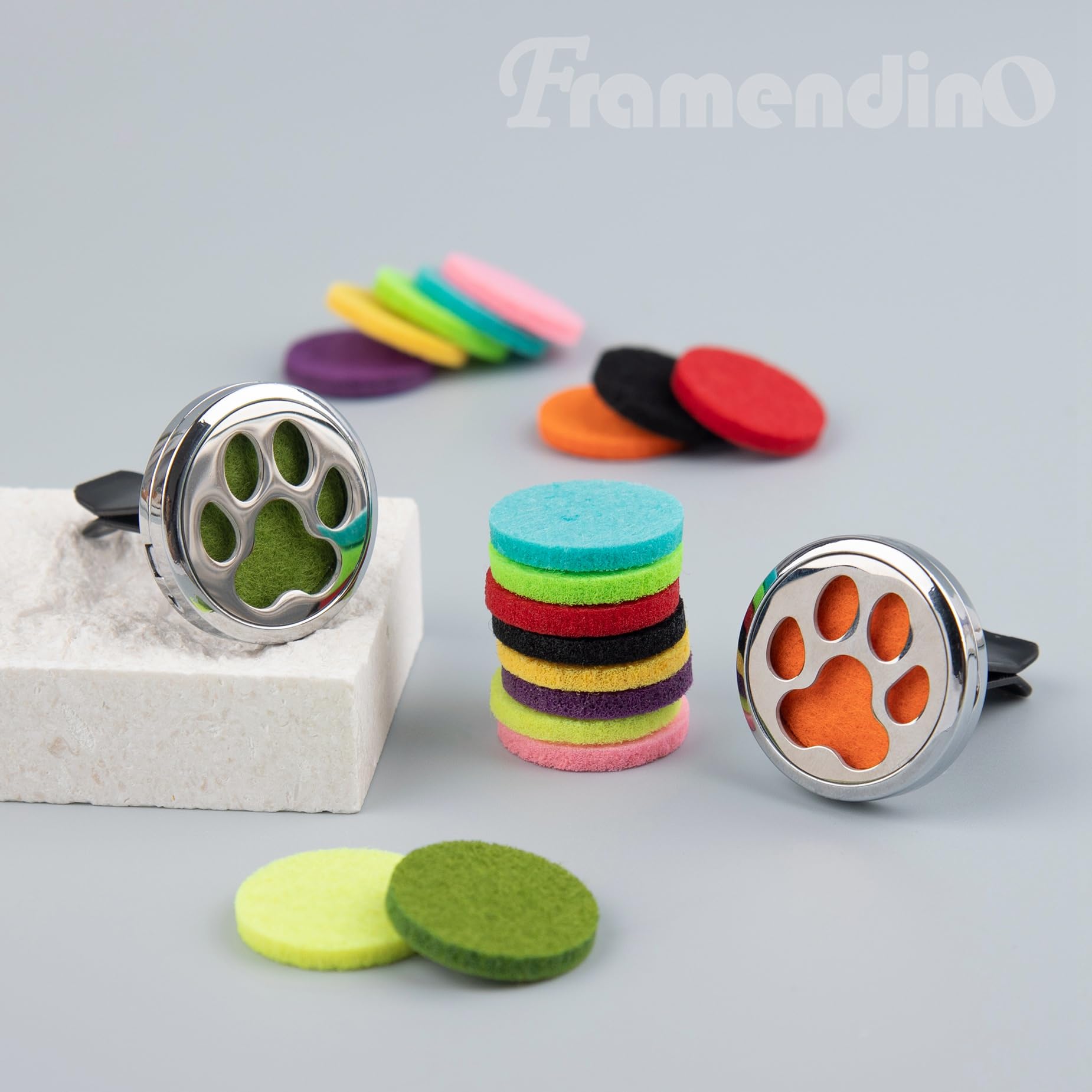 Framendino, 2 Pack Dog Paw Print Locket for Essential Oil Diffuser with 20 Felt Refill Pads Framendino