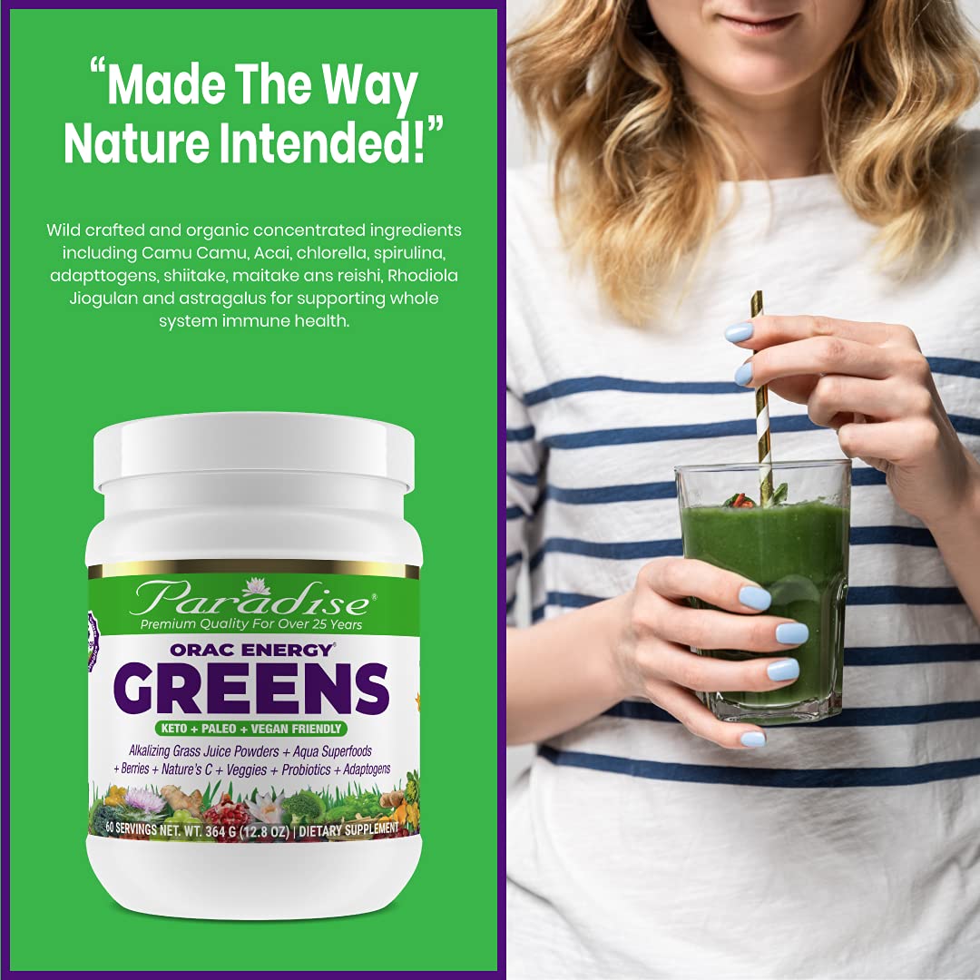 Paradise ORAC Energy Greens Powder Extract, Super Antioxidants, Probiotics for Gut Paradise Herbs