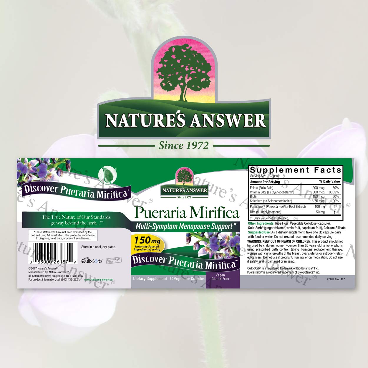 Nature's Answer Pueraria Mirifica Capsules 60 Count | Female Reductive Support | Smooth Skin & Hair Nature's Answer