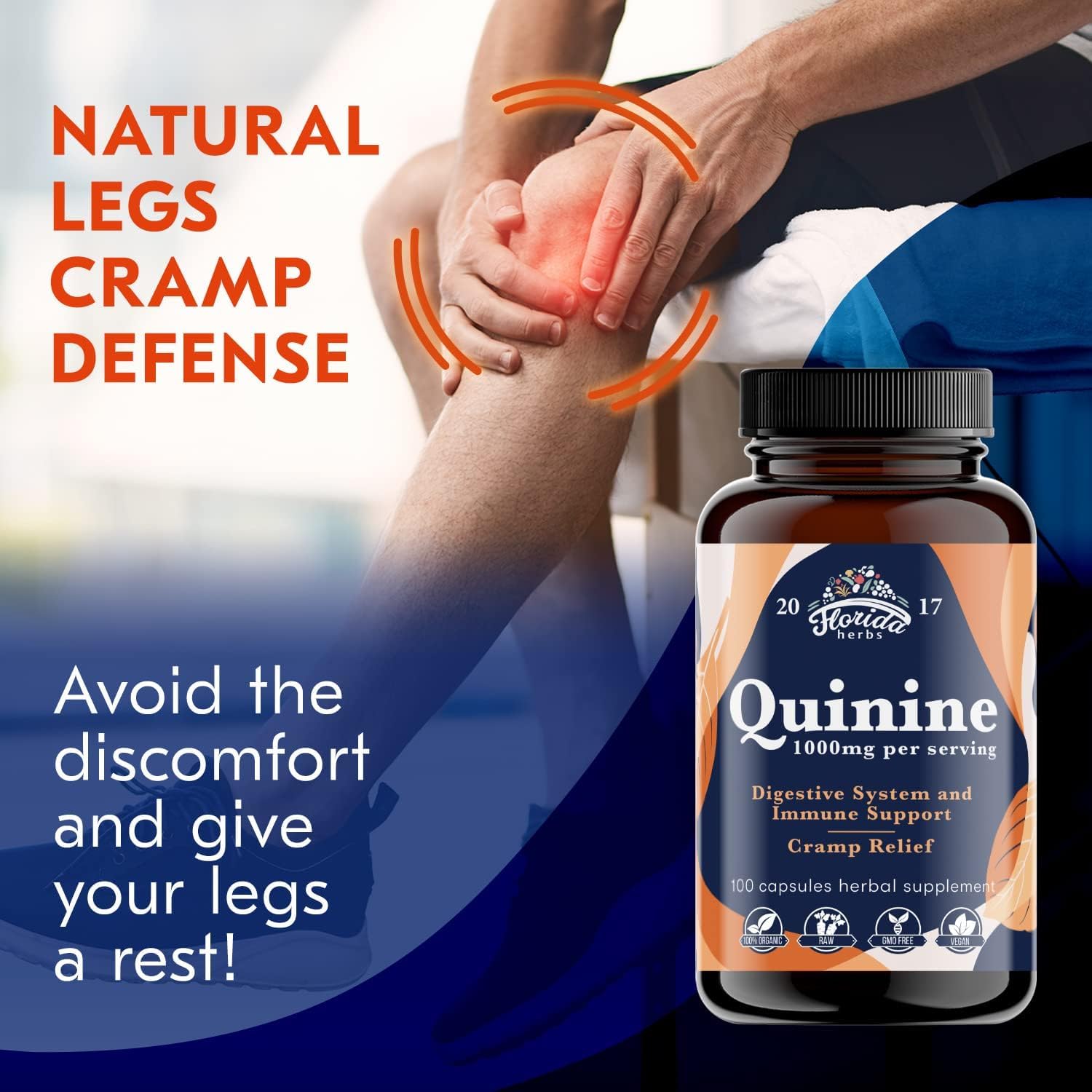 Leg Cramps Support Organic Pills - 1000 mg - Quinine Tablets for Cramp Defense FLORIDA HERBS
