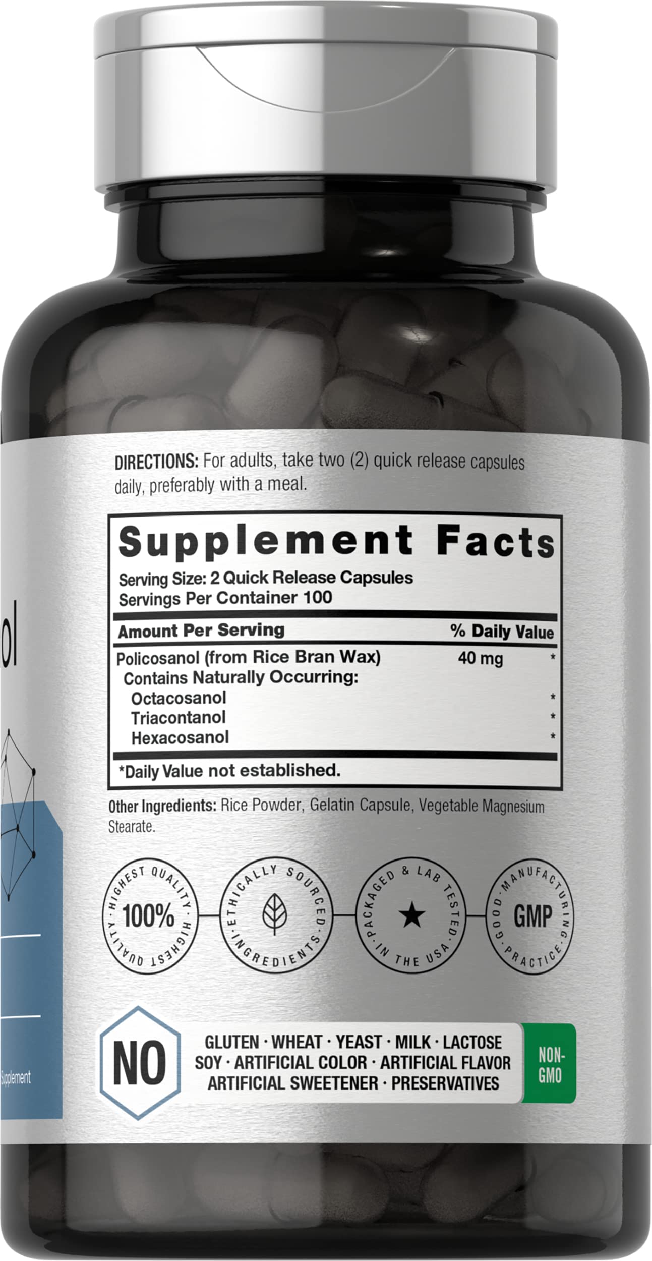 Policosanol 40mg | 200 Capsules | Non-GMO and Gluten Free | by Horbaach Horbäach