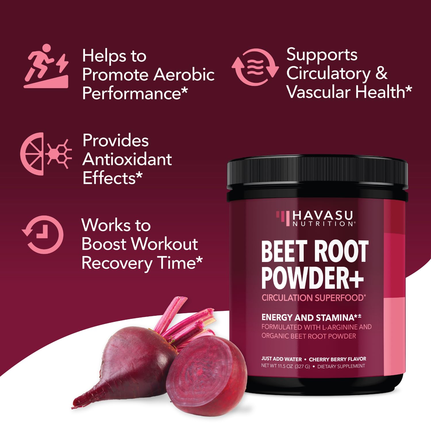 Organic Beet Root Powder with BCAA and L-Arginine for Energy and Stamina Support HAVASU NUTRITION