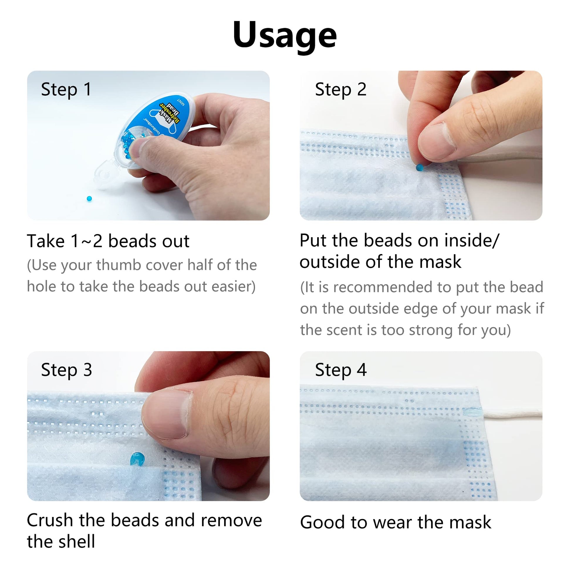 CoolBurstBead Face Mask Refresher, Long-Lasting & Strong Refreshing Fragrance, 4-Pack CoolBurstBead