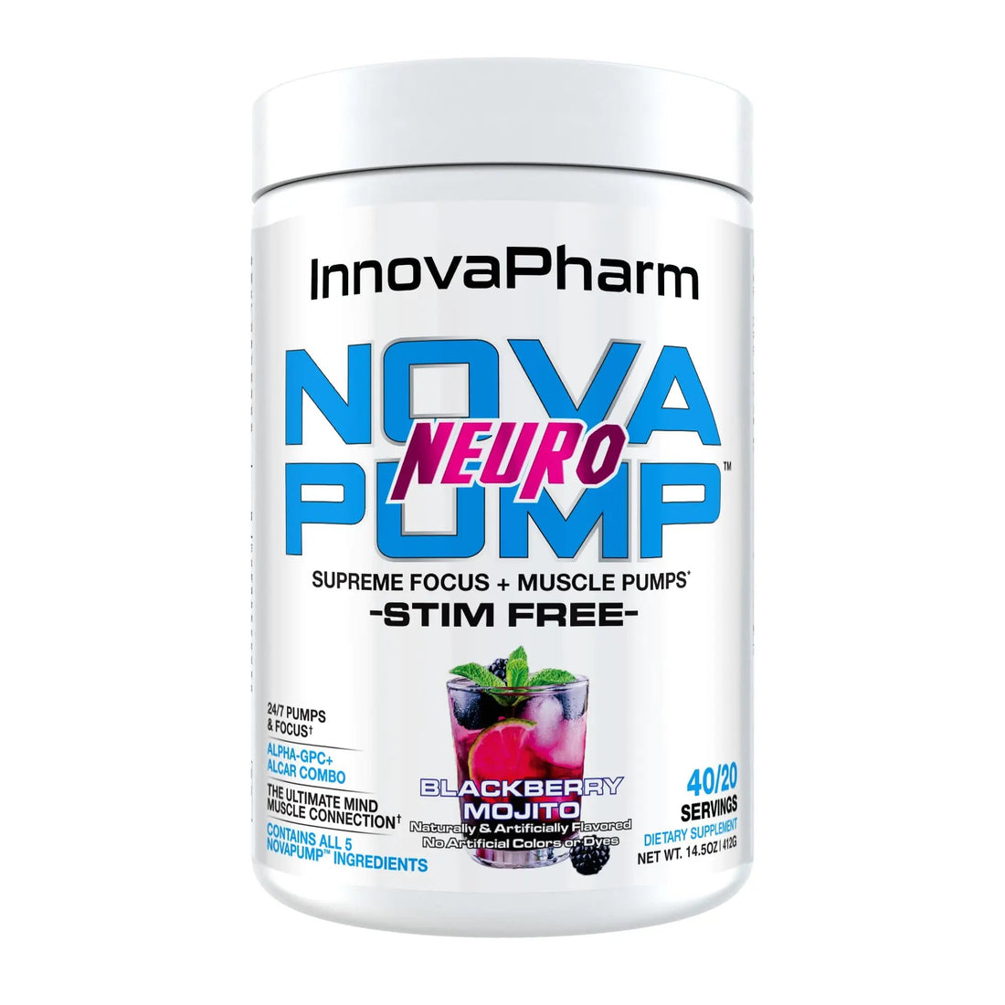 InnovaPharm NOVAPUMP Neuro (BlackBerry Mojito) Powder - 14.5 Ounces