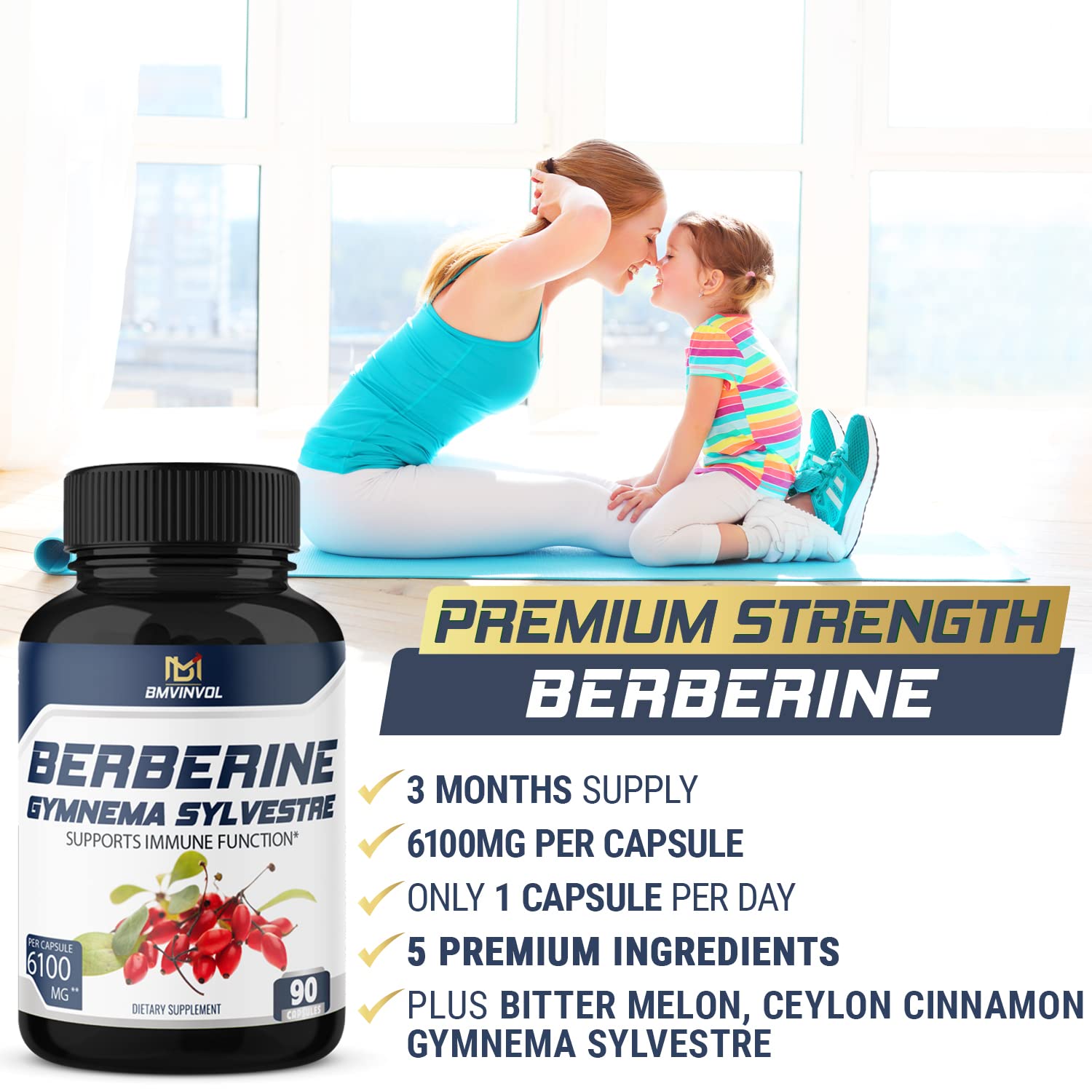 BMVINVOL 5-in-1 Berberine Supplement 6100mg with Ceylon Cinnamon, Gymnema BMVINVOL