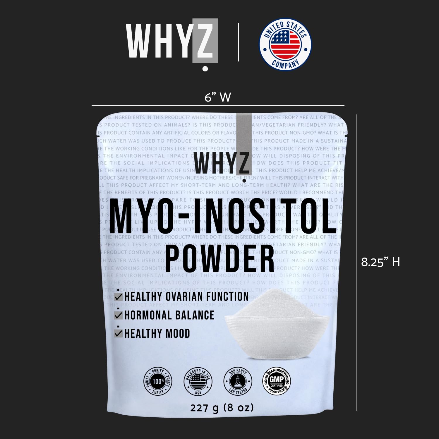 Myo-Inositol Powder 8oz, Natural Myo Inositol Supplement for Ovarian Support WHYZ