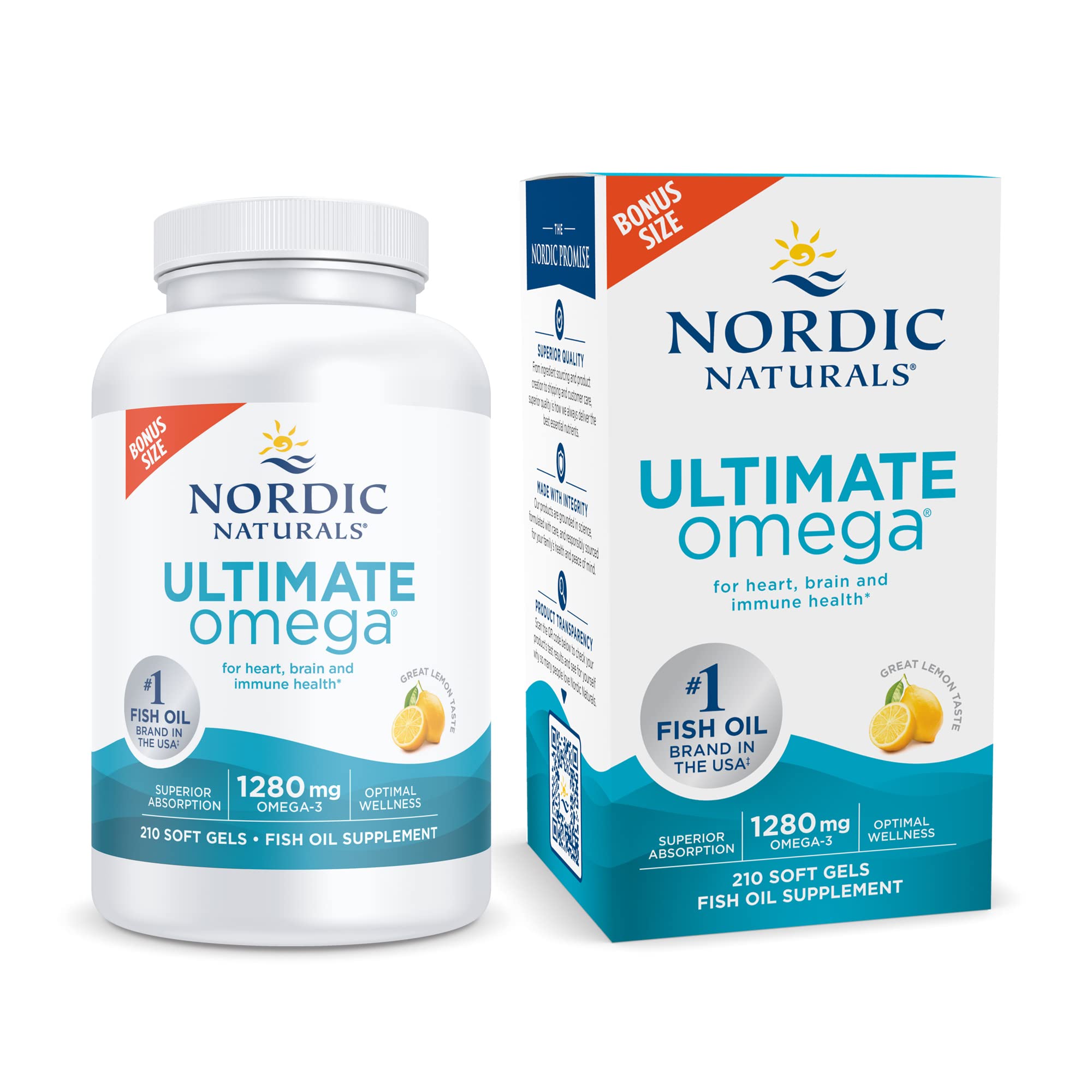 Nordic Naturals Ultimate Omega, Lemon Flavor - 210 Soft Gels - 1280 mg Omega-3 - High