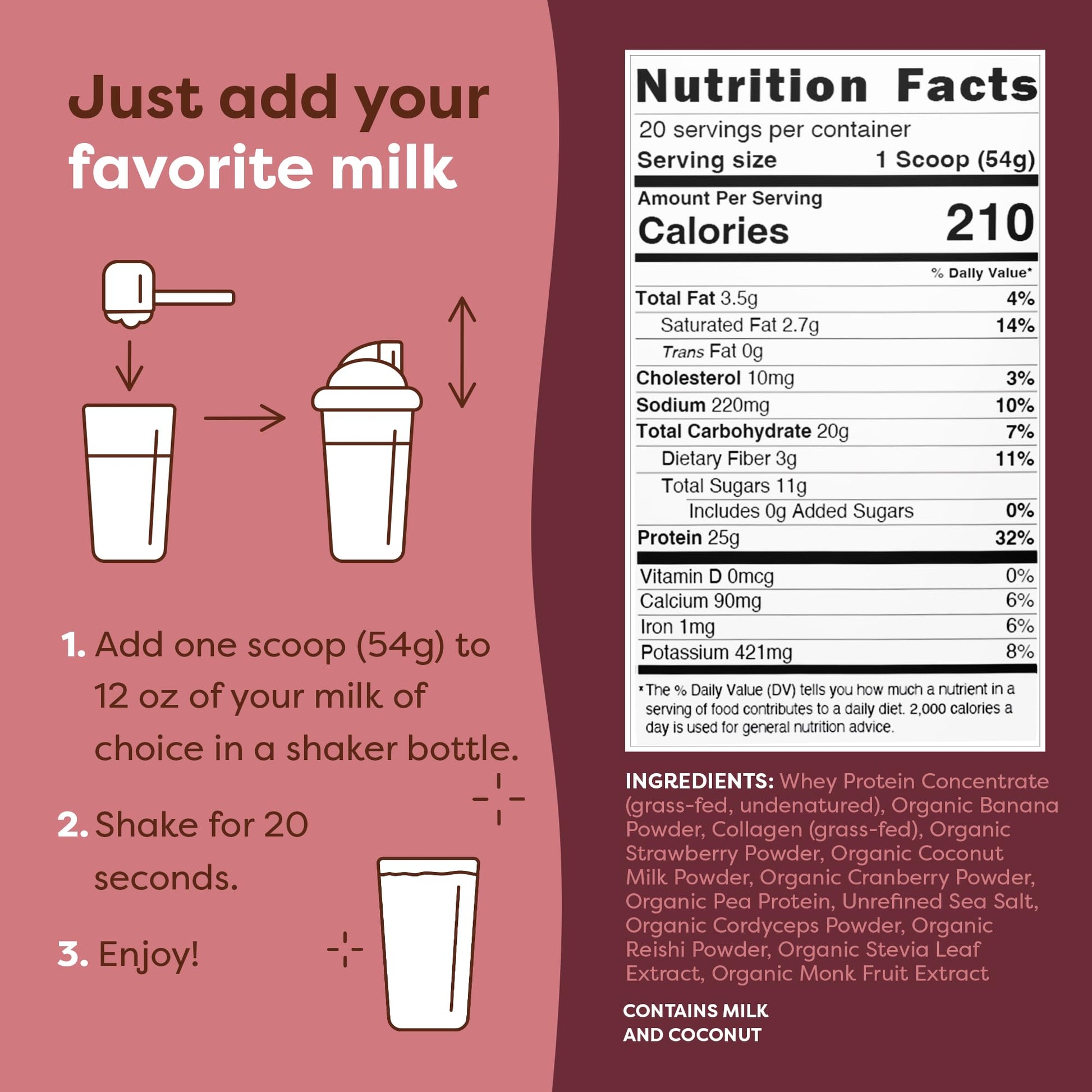 FlavCity Protein Powder Smoothie, Berries & Cream - 100% Grass-Fed Whey Protein FlavCity