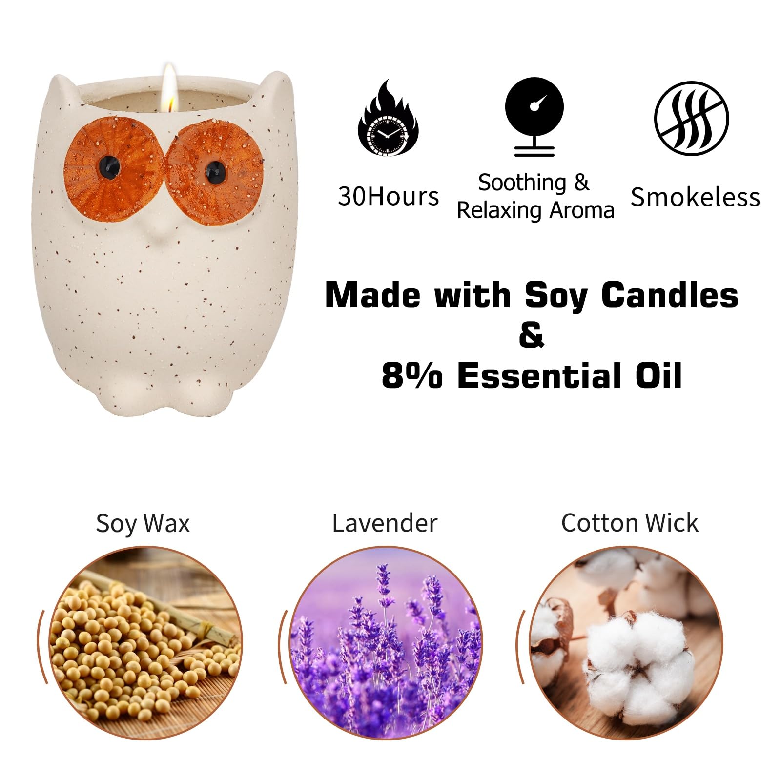 ETAKISH Lavender Scented Candle Gifts for Women, Cute Owl Highly Scented Aromatherapy Candle ETAKISH