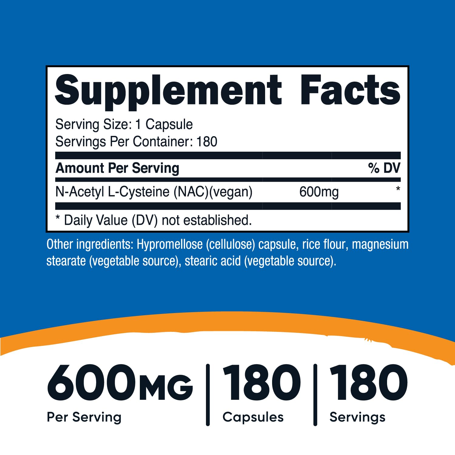 Nutricost N-Acetyl L-Cysteine (NAC) 600mg, 180 Capsules - Non-GMO, Gluten Free Nutricost
