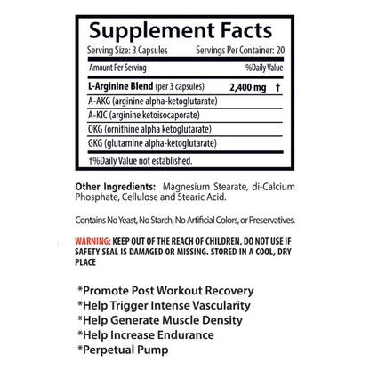 L-arginine Supplement - Nitric Oxide Booster 2400mg - Nitric Oxide Booster - pre Workout Pills - Nitric Oxide Supplements for Men - pre Workout Women - Nitric Oxide Pills for Men - 1 Bottle 60 Caps
