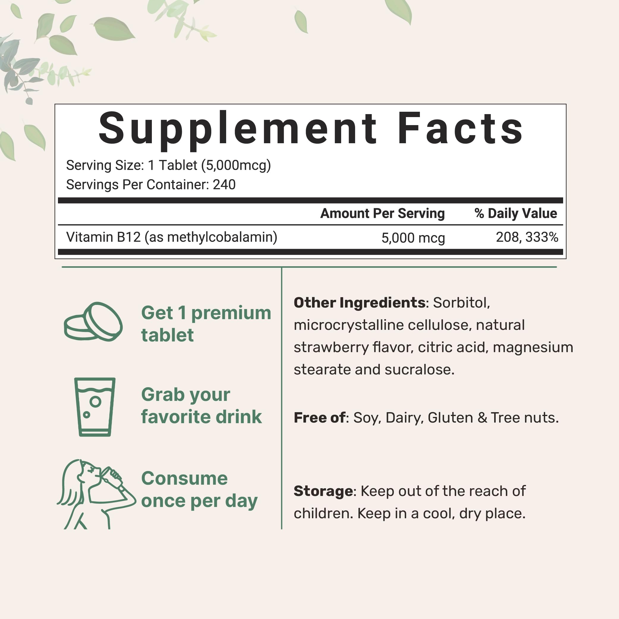 Micro Ingredients Vitamin B12 5000mcg | Methyl B12 Active Form – 240 Chewable Micro Ingredients