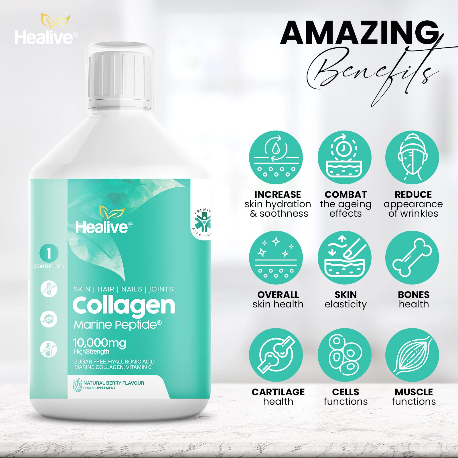 HEALIVE Marine Collagen Peptides - Skin, Hair, Nail & Joint, Support Against Premature Ageing HEALIVE