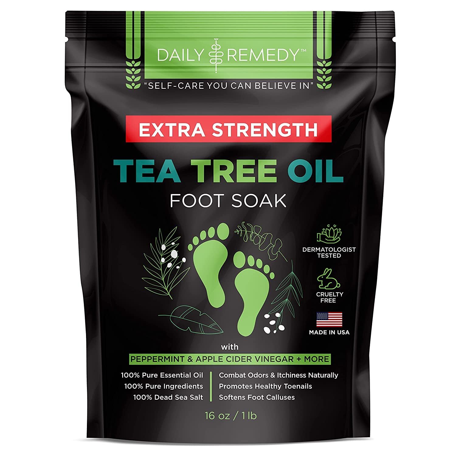 EXTRA STRENGTH Tea Tree Oil Foot Soak with Epsom Salt - Made in USA - for Toenails