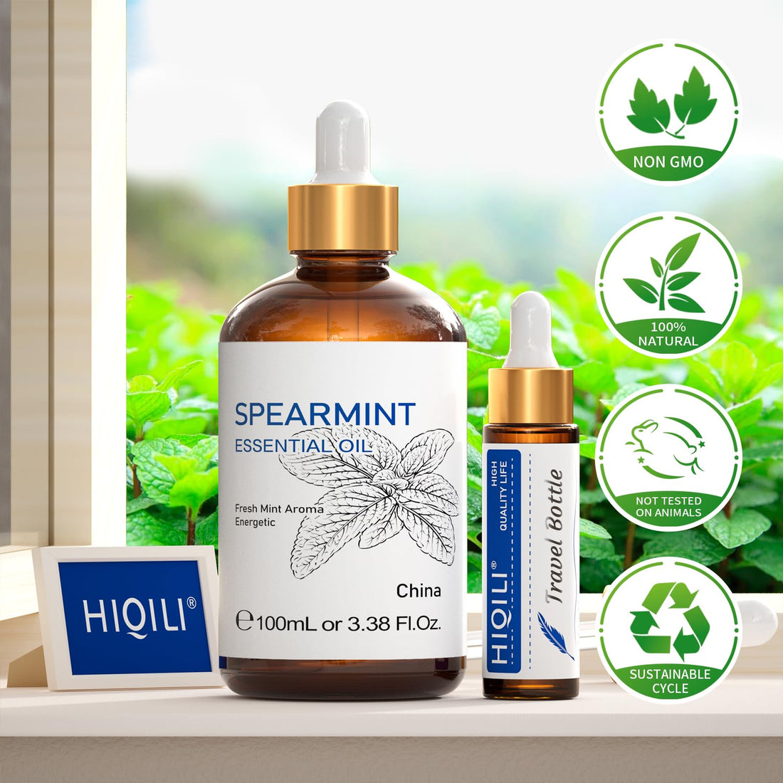 HIQILI 100ML Spearmint Essential Oil for Skin Care -100% Pure Treatment Grade - 3.38 Fl Oz.
