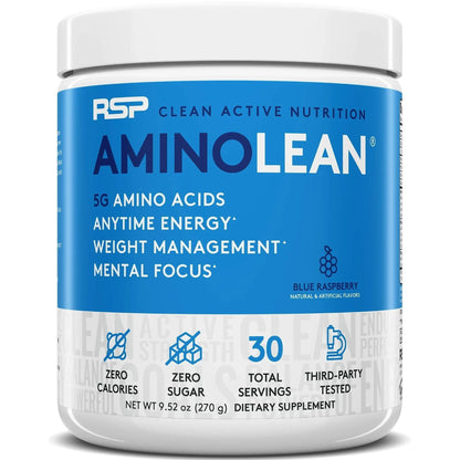 RSP NUTRITION AminoLean Pre Workout Energy (Blue Raspberry 30 Servings) with AminoLean Recovery Post Workout Boost (Tropical Island Punch 30 Servings)