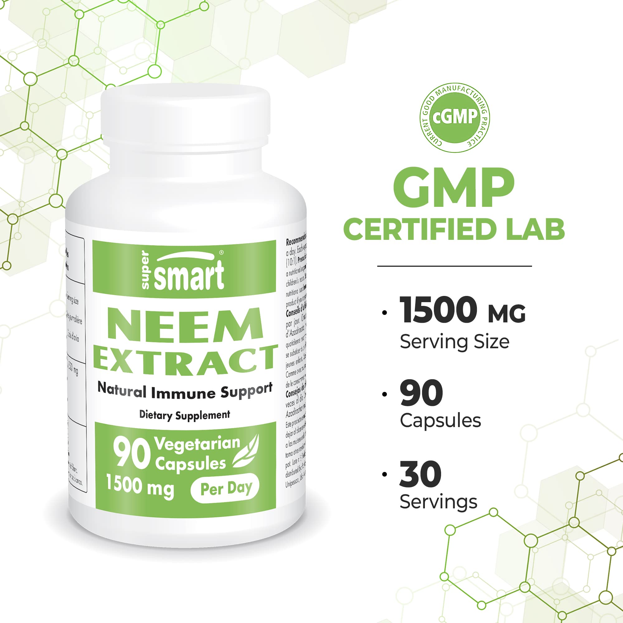 Supersmart - Neem Supplement 1500 mg per Day (Azadirachta Indica Leaf Oil Extract) Supersmart