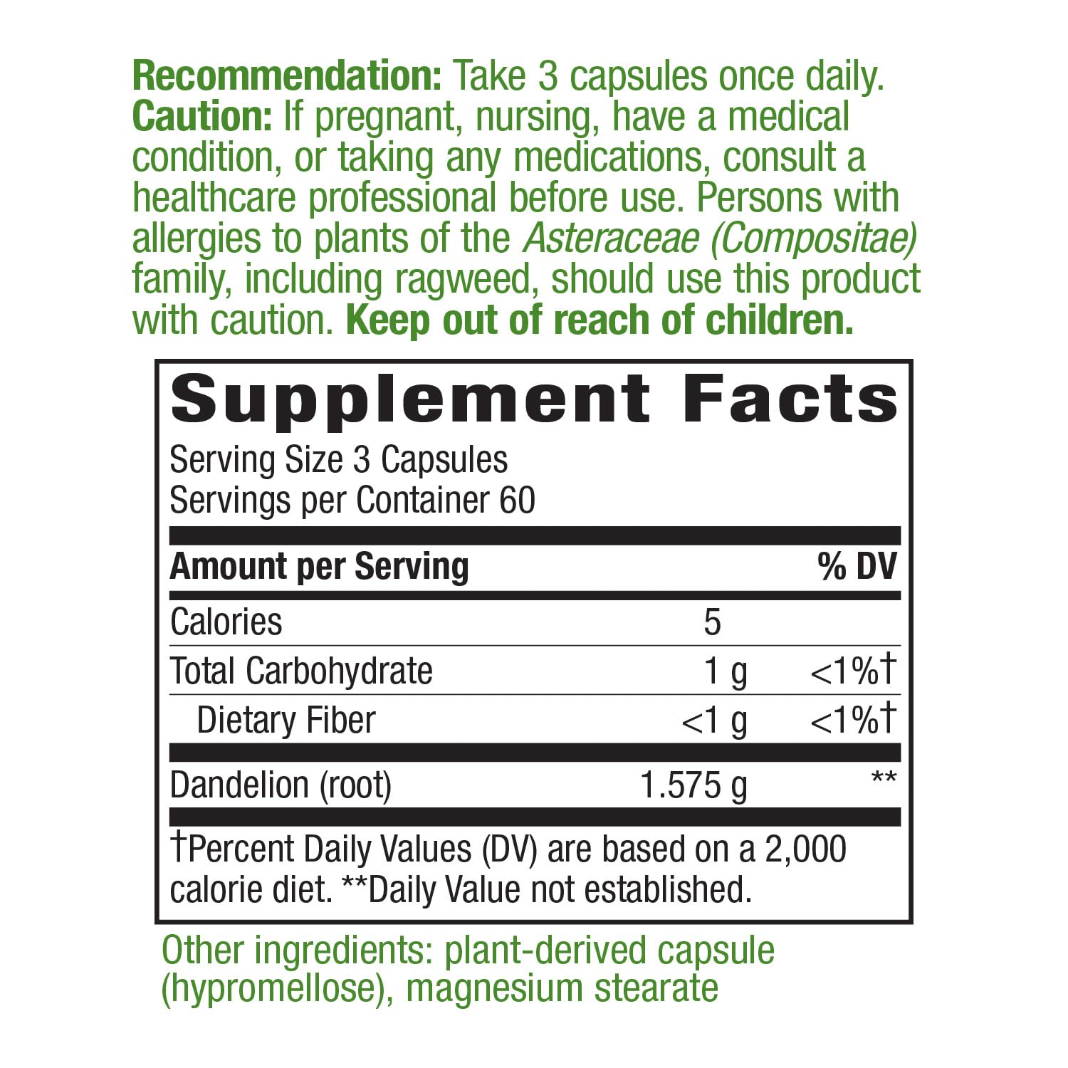 Nature's Way Dandelion Root Diuretic Herb* 525 mg per Capsule Non-GMO Nature's Way