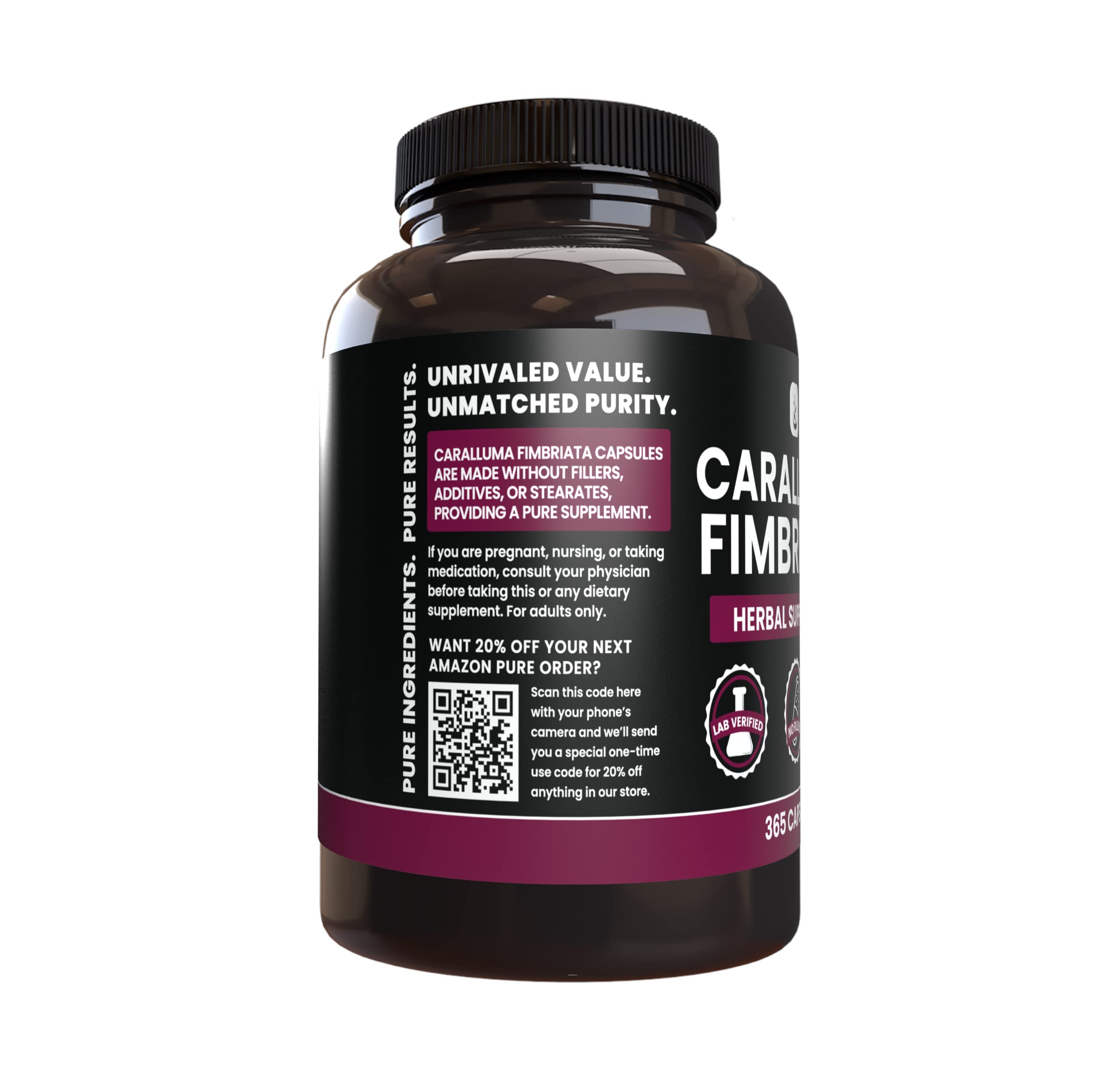 PURE ORIGINAL INGREDIENTS Caralluma Fimbriata (365 Capsules) No Magnesium Or Rice PURE ORIGINAL INGREDIENTS