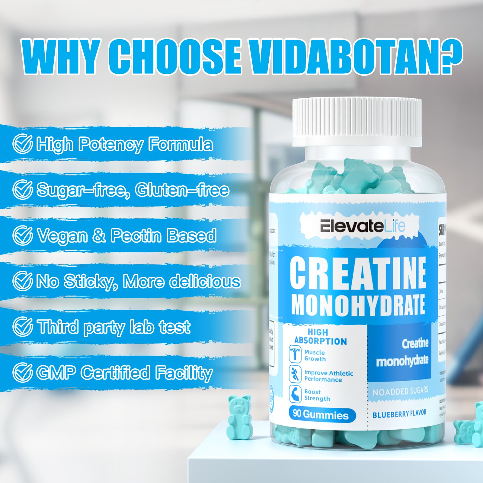 ElevateLife Creatine Monohydrate Gummies 5000mg for Men & Women, Chewables ElevateLife