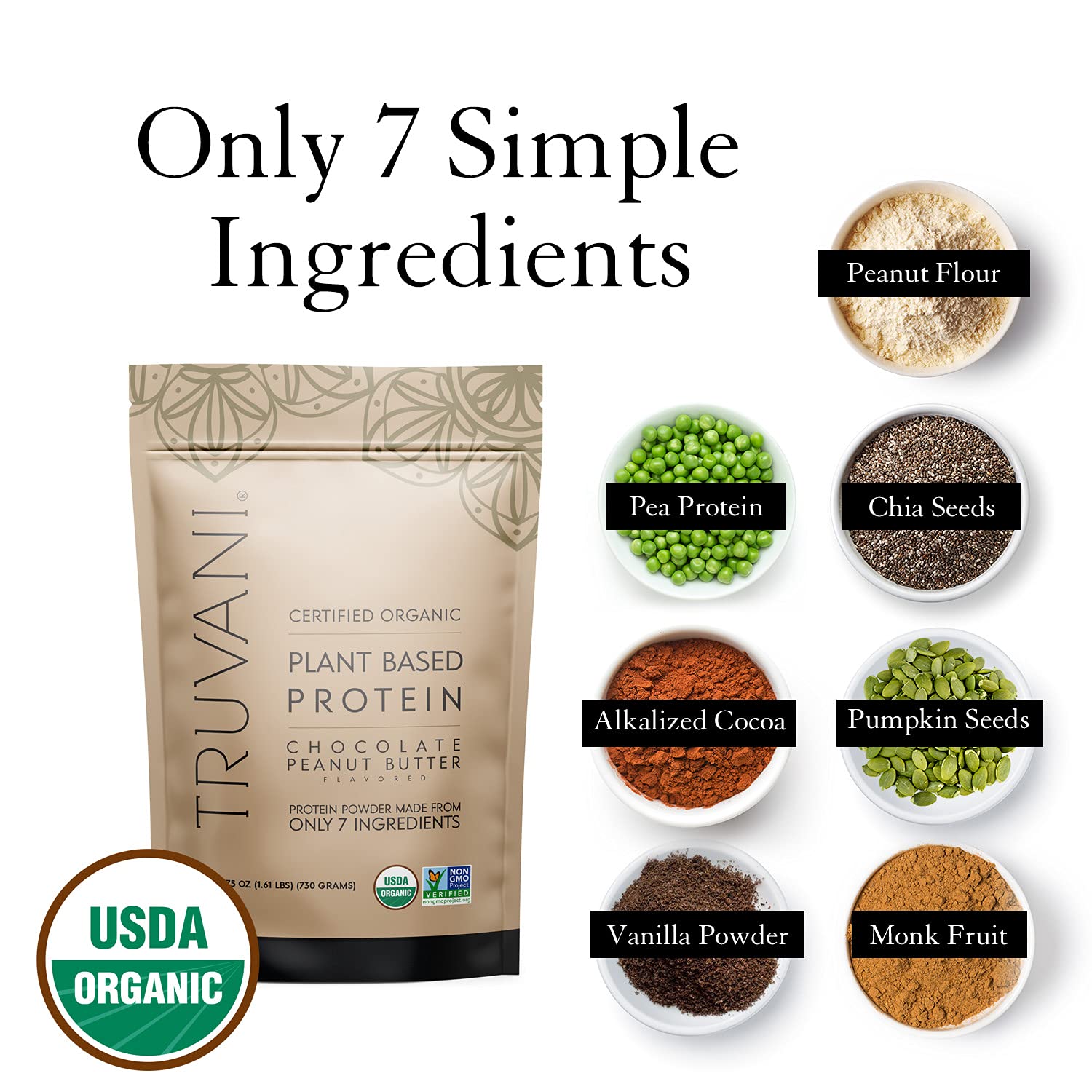 Truvani Vegan Chocolate Peanut Butter Protein Powder - 20g Plant-Based Protein, Gluten Truvani