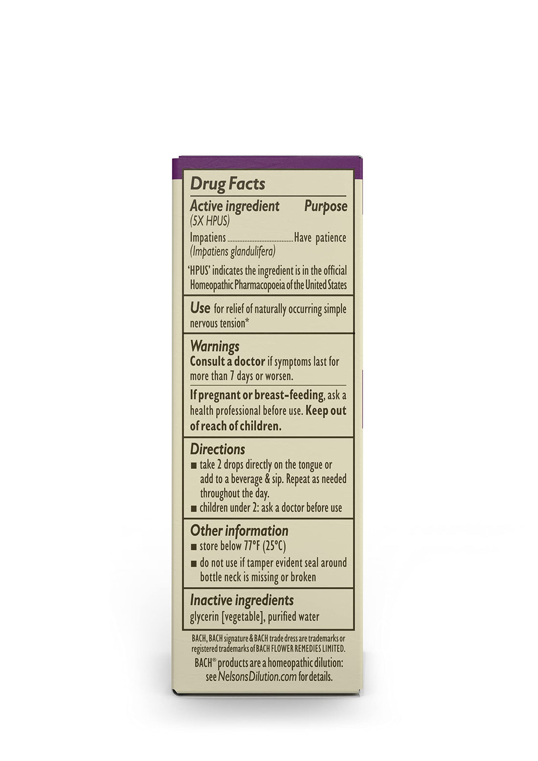 Bach Original Flower Remedies, Impatiens for Patience (Non-Alcohol Formula), Natural Homeopathic Bach