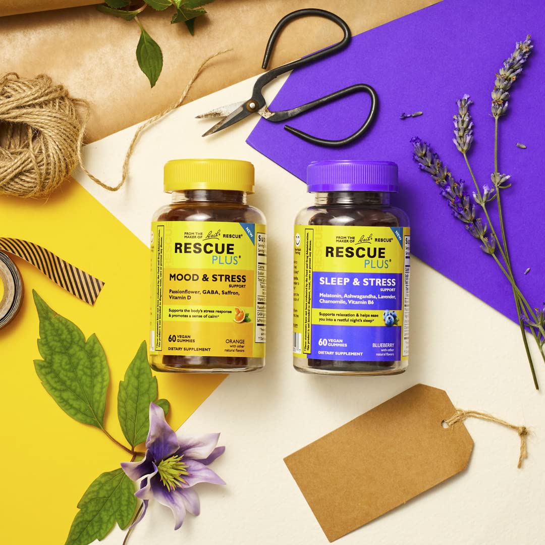 RESCUE Bach Plus Sleep & Stress Support Gummies, Nighttime Dietary Supplement RESCUE