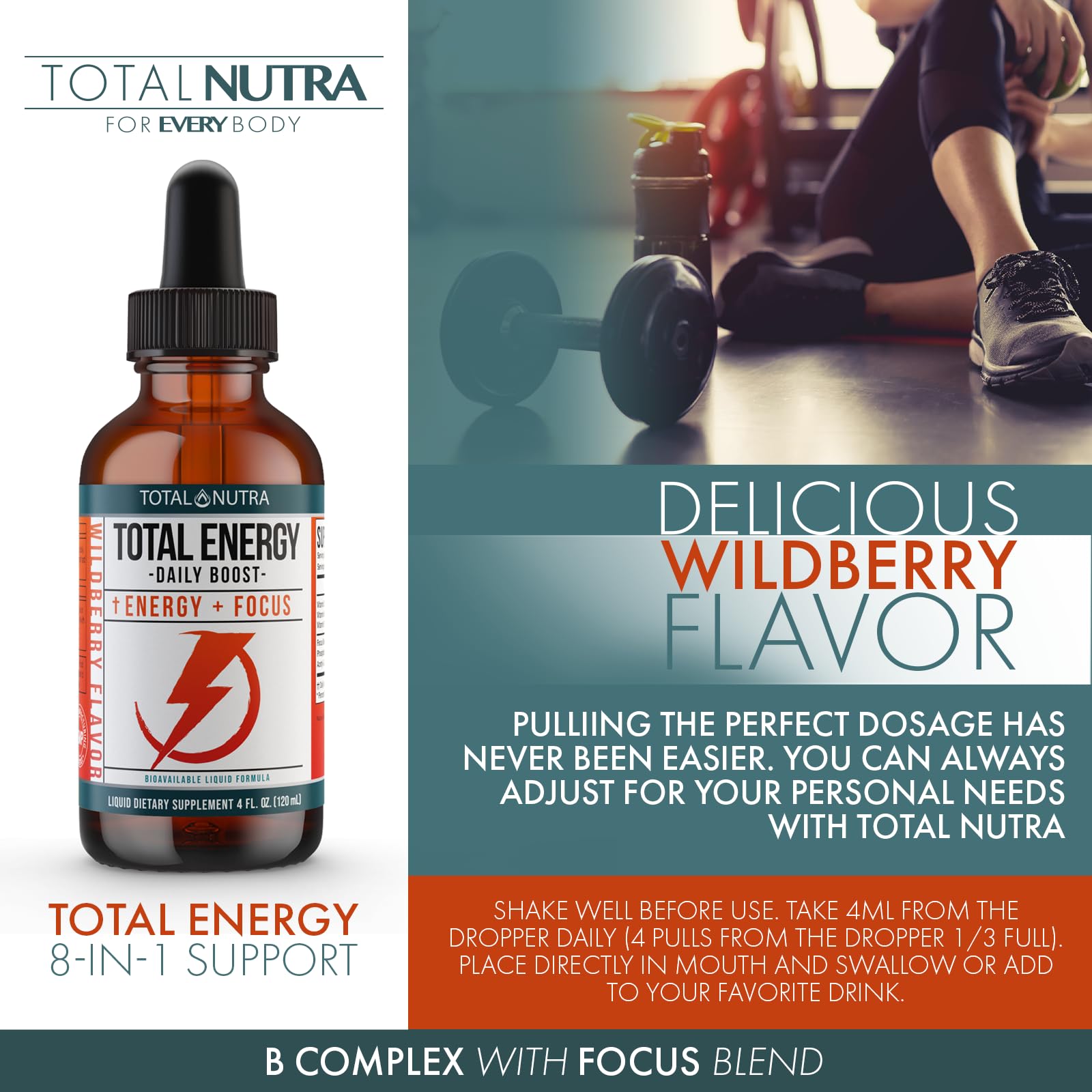Extra Strength Vitamin B Complex Drops- B Vitamins B12, B6, B3- Vegan and Non GMO Total Nutra