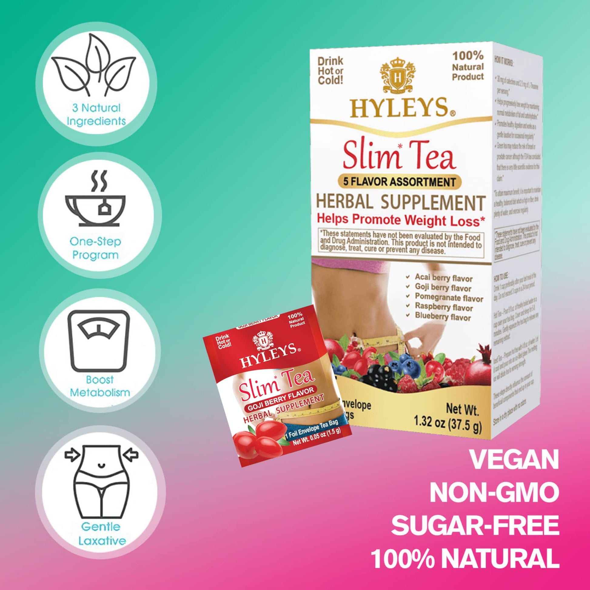 Hyleys Slim Tea 5 Flavor Assortment - Weight Loss Herbal Supplement Cleanse Hyleys Tea