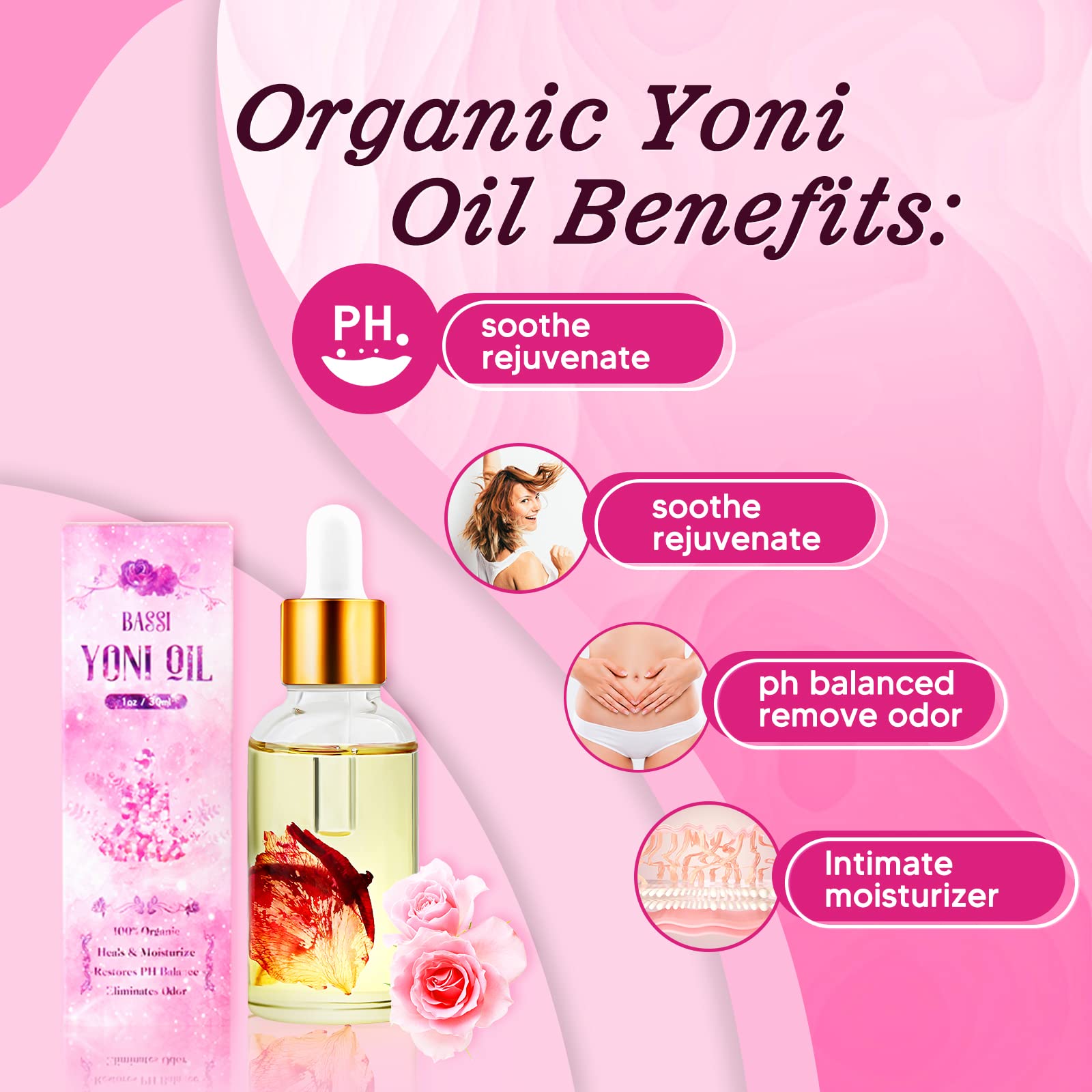 Feminine Wash & Yoni Oil & Yoni Soap Set for Women, Yoni Wash for Vaginal Ph Balance Remove Odor BASSI