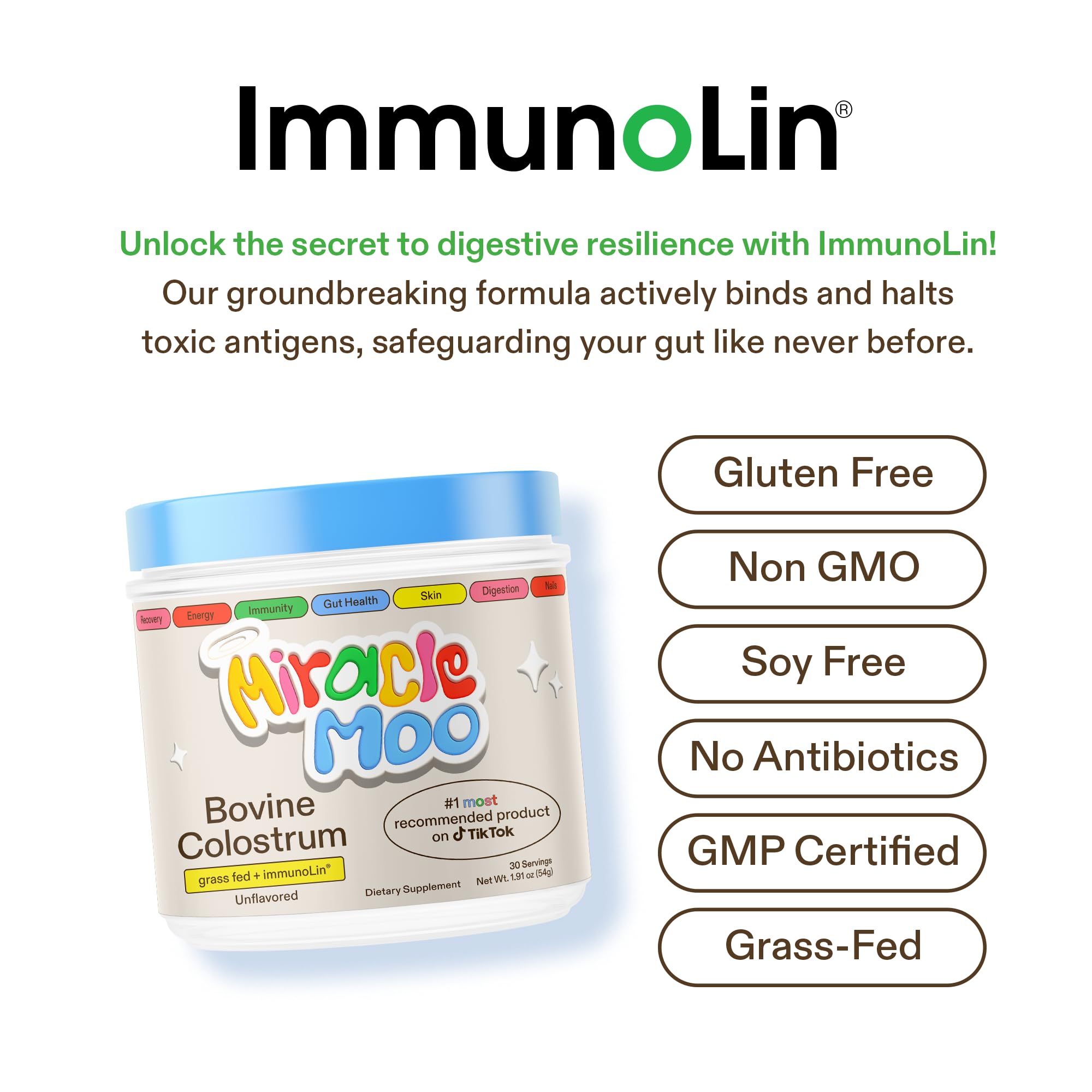 Colostrum Supplement for Gut Health, Hair Growth, Beauty and Immune Support Miracle Moo