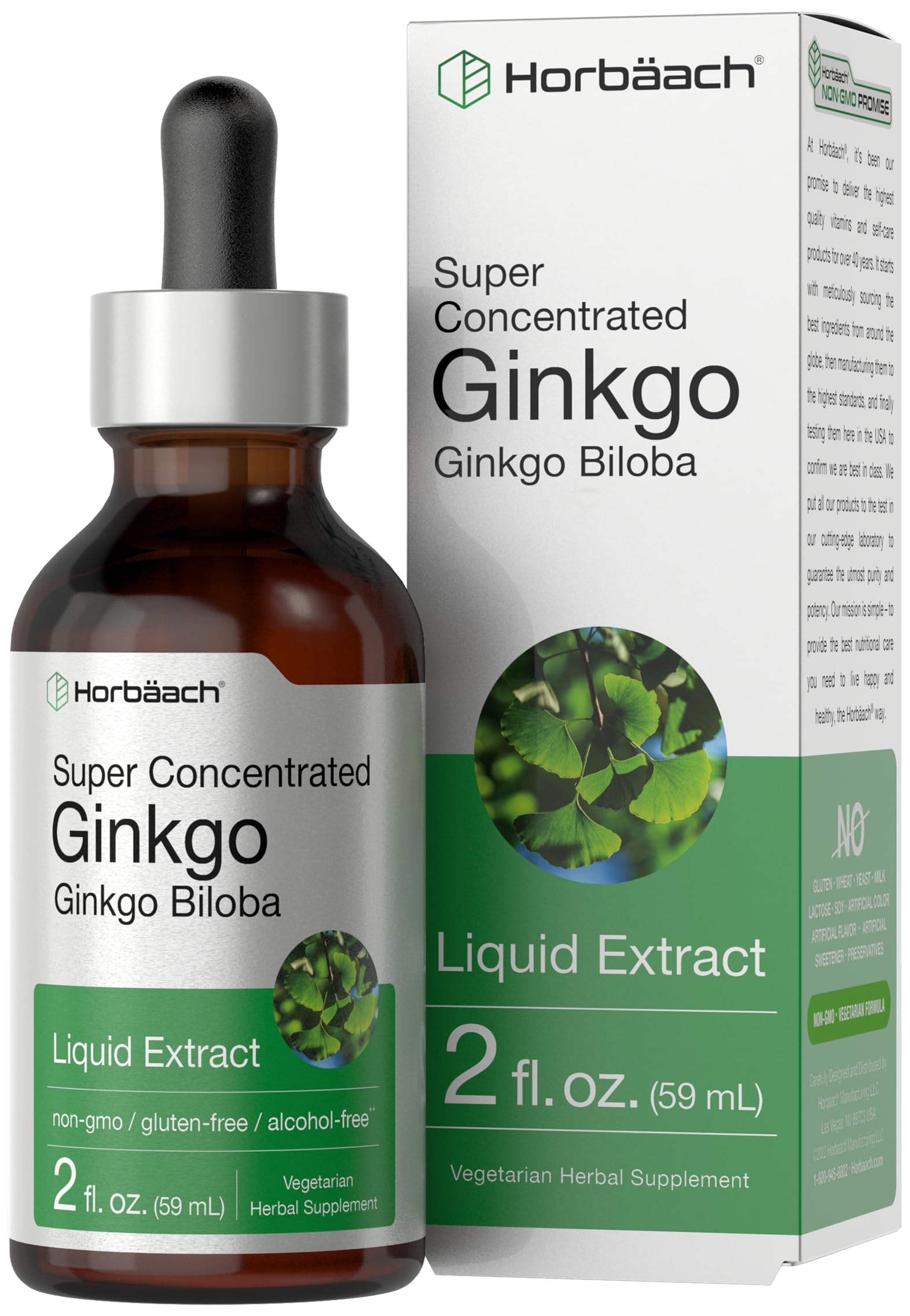 Ginkgo Biloba Extract Liquid 2 fl oz | Alcohol-Free Herb Supplement | Vegetarian