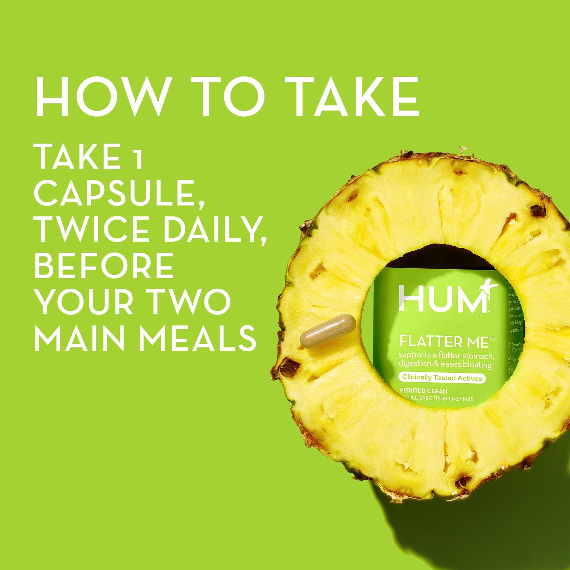 HUM Flatter Me Supplement for Daily Bloating - 18 Full Spectrum Digestive HUM