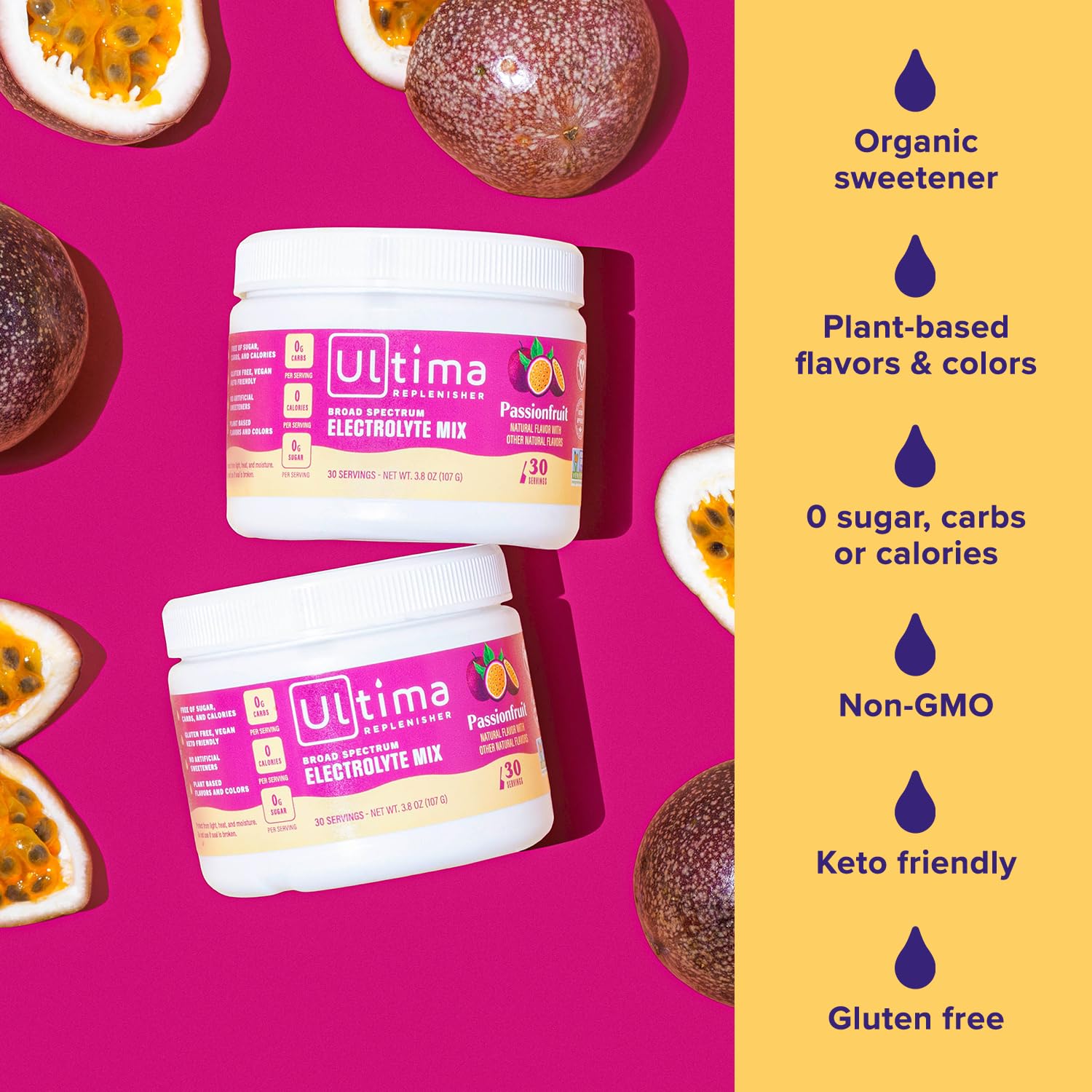 Ultima Replenisher Daily Electrolyte Drink Mix – Passionfruit, 30 Servings – Hydration Ultima Replenisher