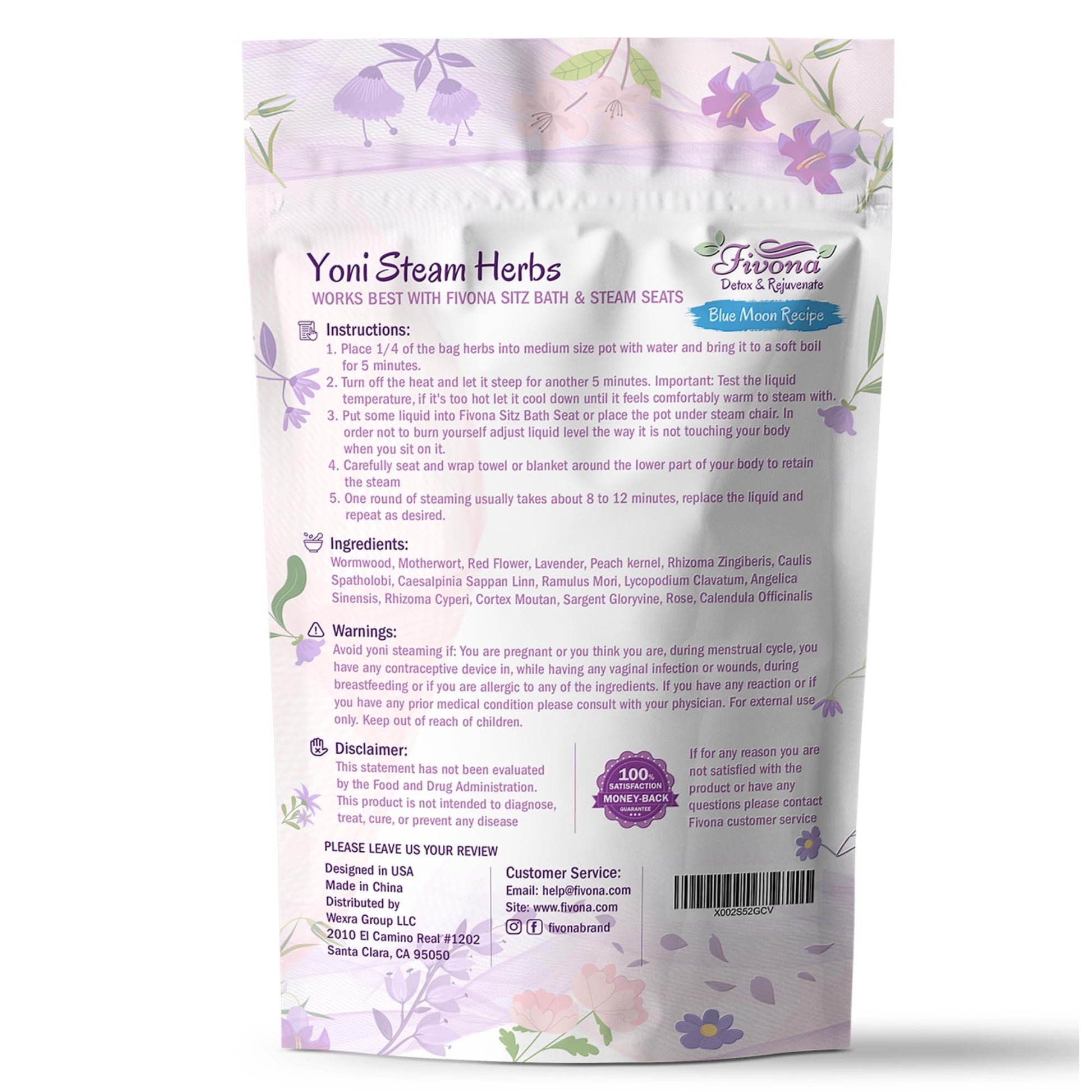 FIVONA Yoni Steaming Herbs - For Feminine Use And Rituals - V-Detox, Cleanse, Wash, Odor Control FIVONA