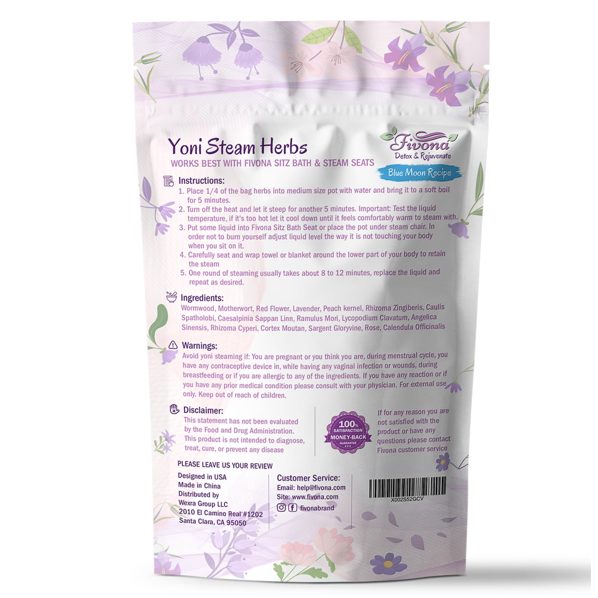 FIVONA Yoni Steaming Herbs - For Feminine Use And Rituals - V-Detox, Cleanse, Wash, Odor Control FIVONA