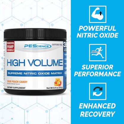 PEScience High Volume + Prolific Pre-Workout Stack, Powerful Nitric Oxide & Energy Supplement Bundle, Sour Peach Candy