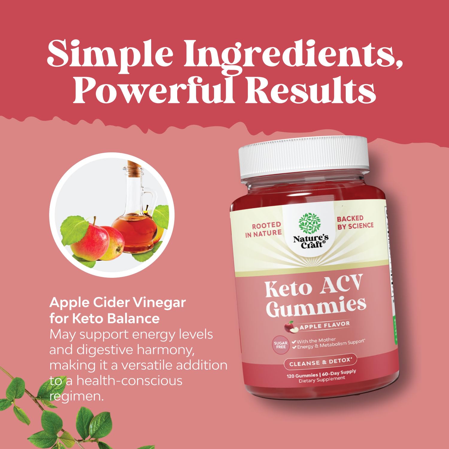 Vegan Advanced Keto ACV Gummies - Keto Apple Cider Vinegar Gummies Sugar Free Natures Craft