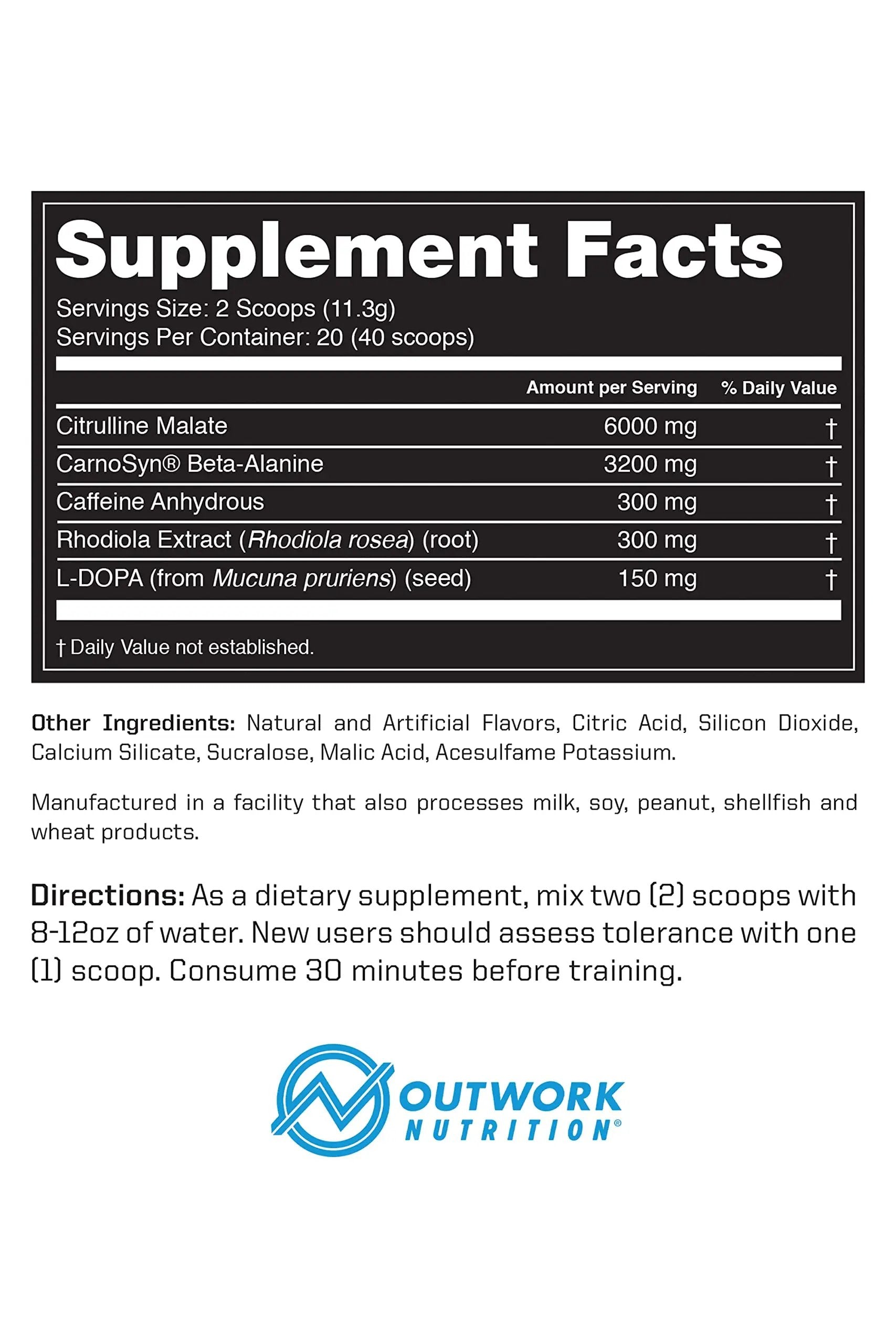 Outwork Nutrition Pre-Workout Supplement with Nootropics - Energy & Mental Focus Outwork Nutrition