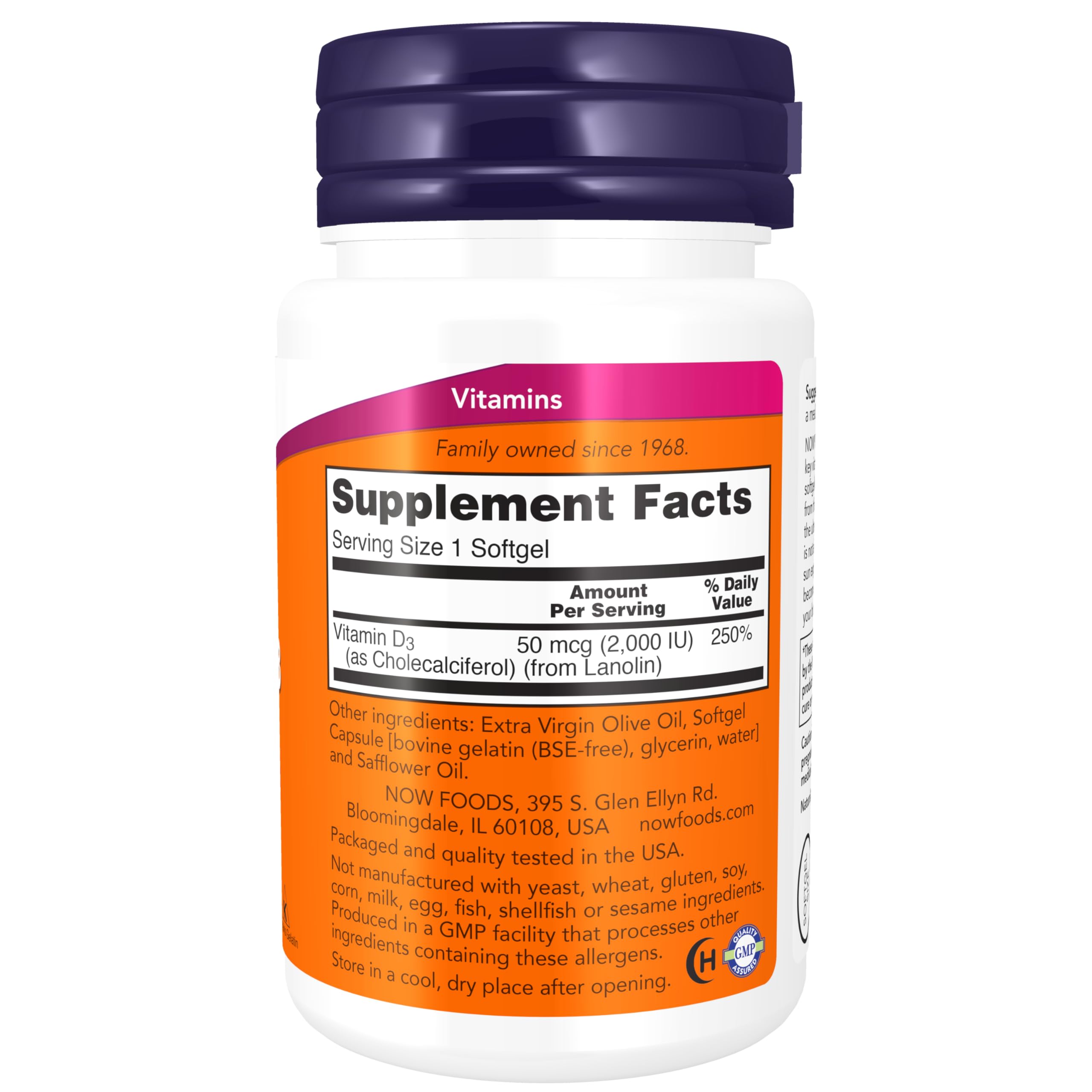 NOW Supplements, Vitamin D-3 2,000 IU, High Potency, Structural Support*, 30 Softgels NOW
