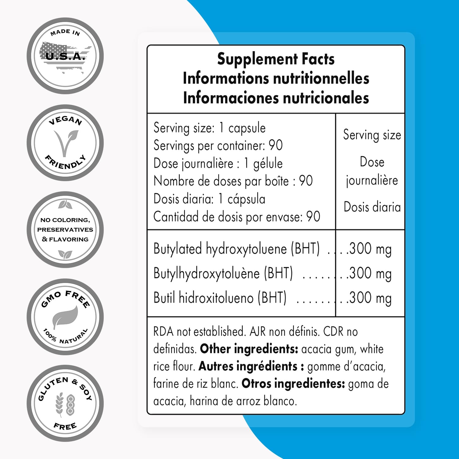Supersmart - BHT 300 mg Per Day - Butylated Hydroxytoluene - Powerful Antioxidant Supersmart