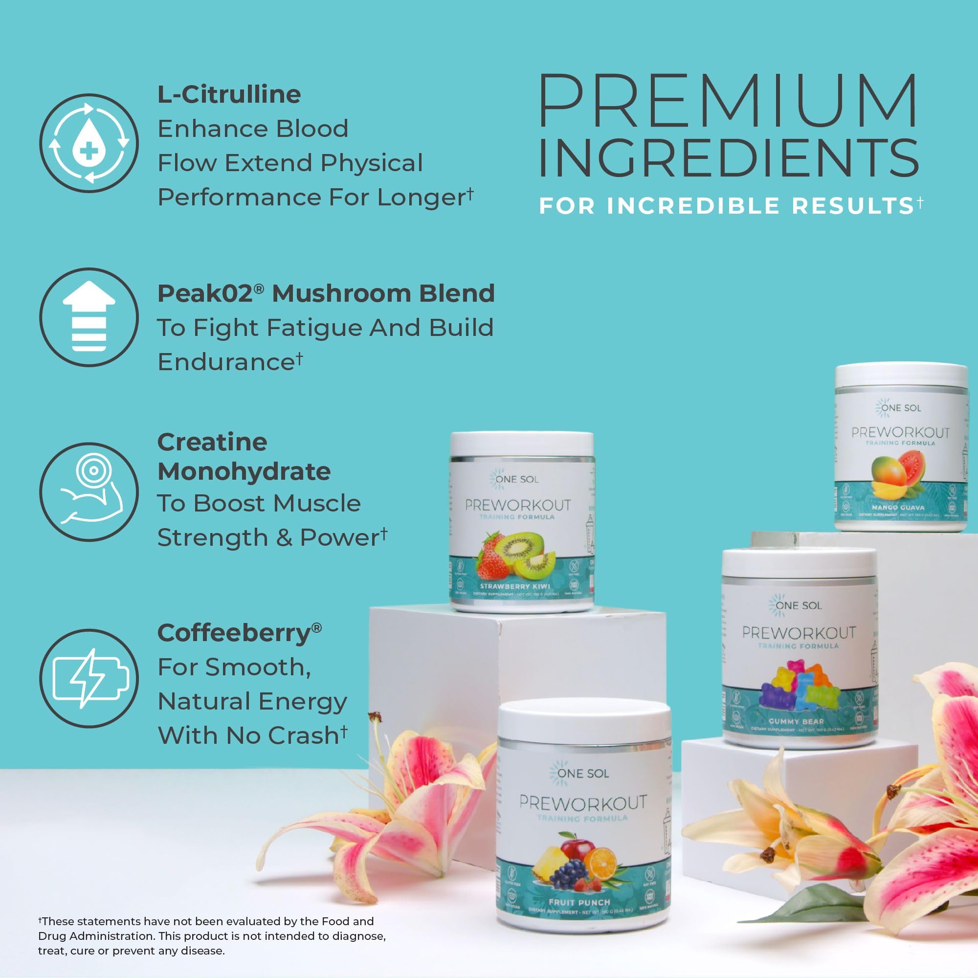 One Sol Pre-Workout for Women, Enhanced Pump & Focus, No Jitters Or Crash, Natural One Sol